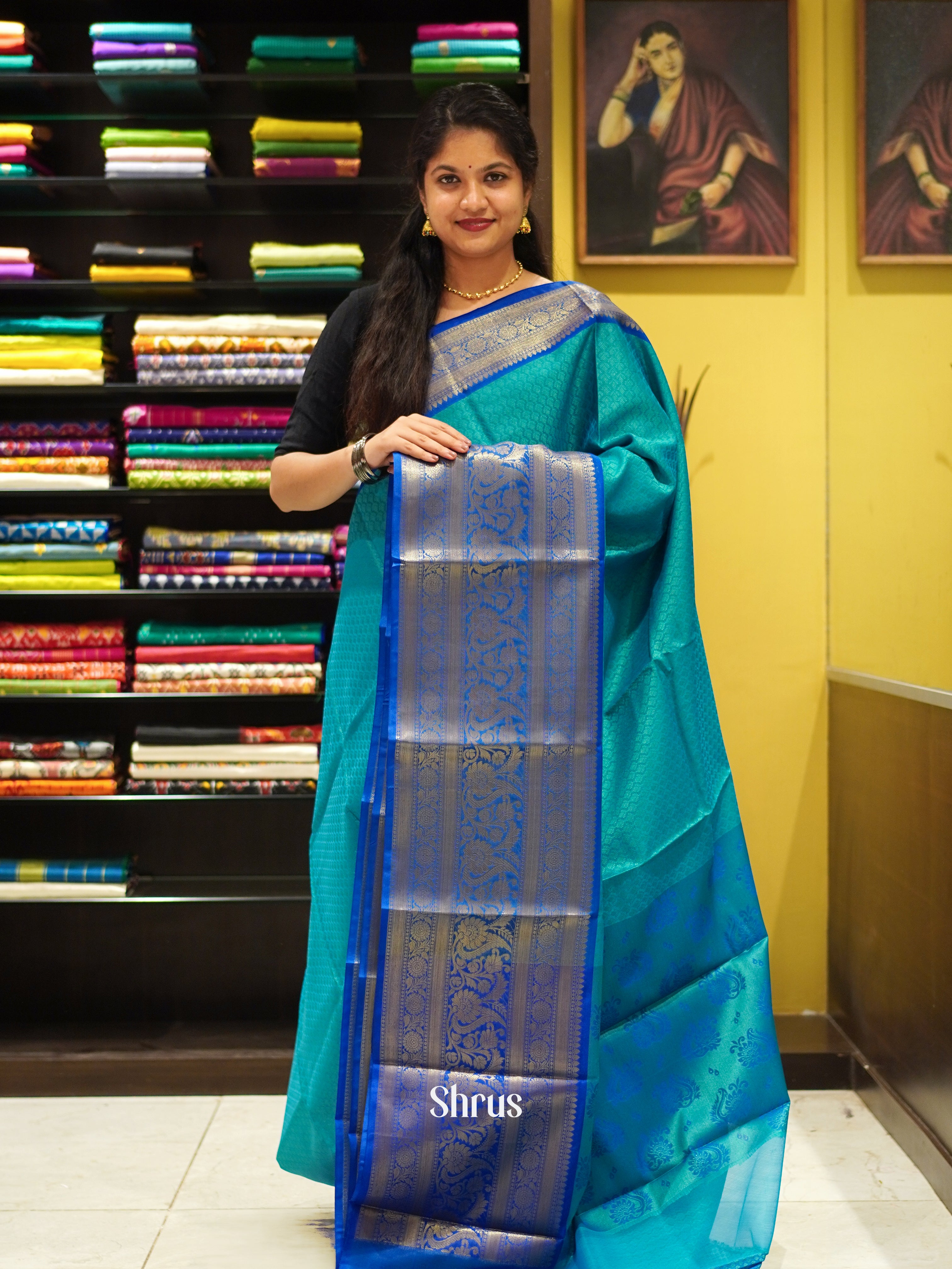 Light Blue & Blue - Tanchoi Semi Silk Saree - Shop on ShrusEternity.com