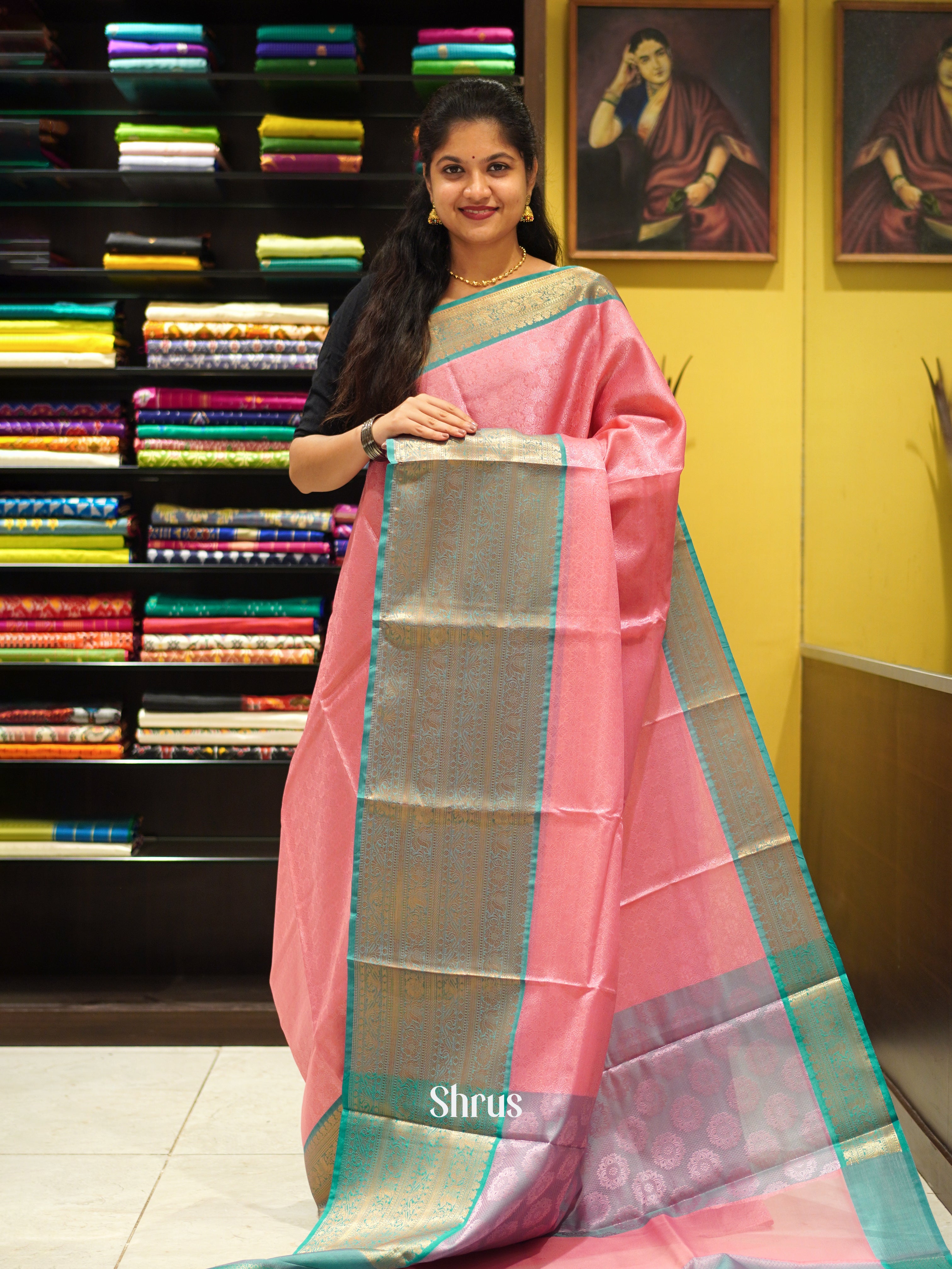 Pink & Green - Tanchoi Semi Silk Saree - Shop on ShrusEternity.com