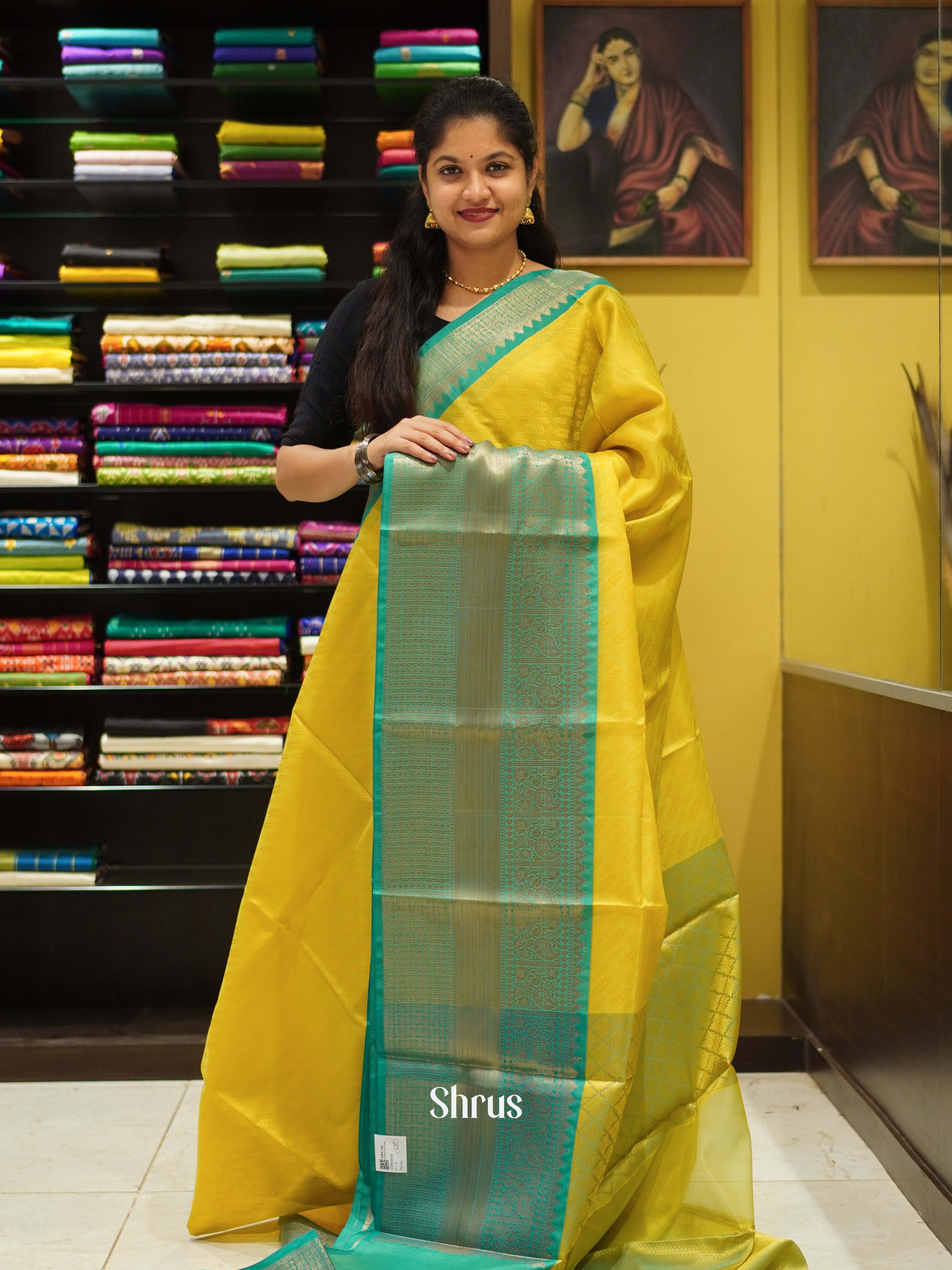 Yellow & Blue - Tanchoi Semi Silk Saree - Shop on ShrusEternity.com