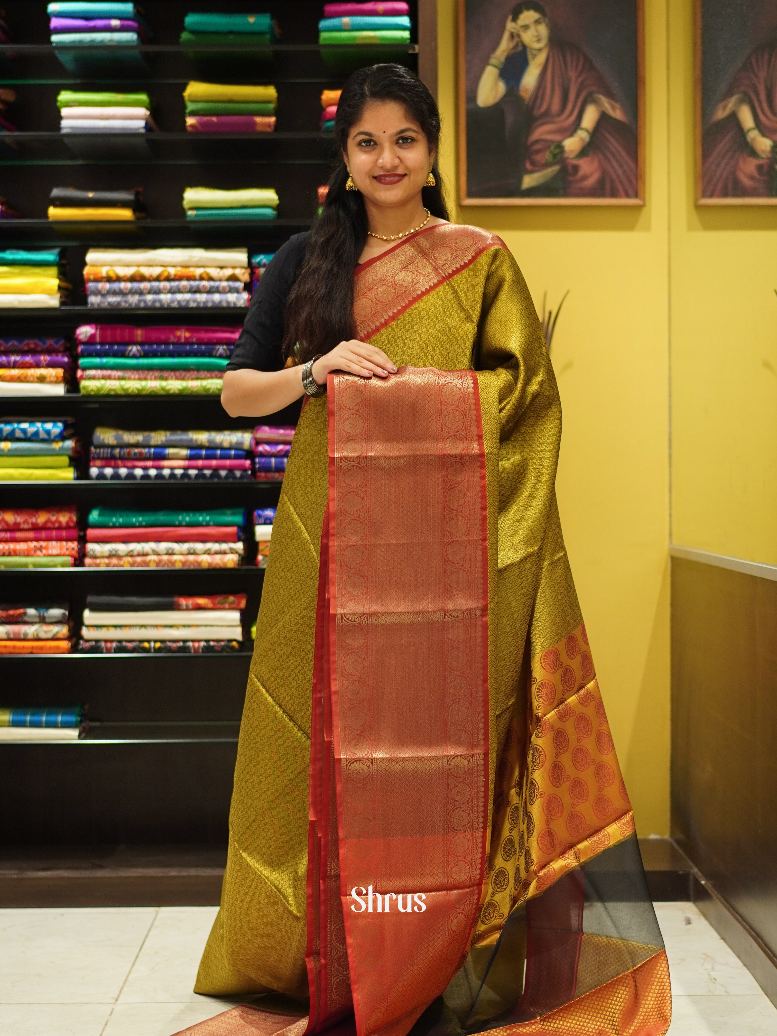 Green & Red - Tanchoi Saree - Shop on ShrusEternity.com