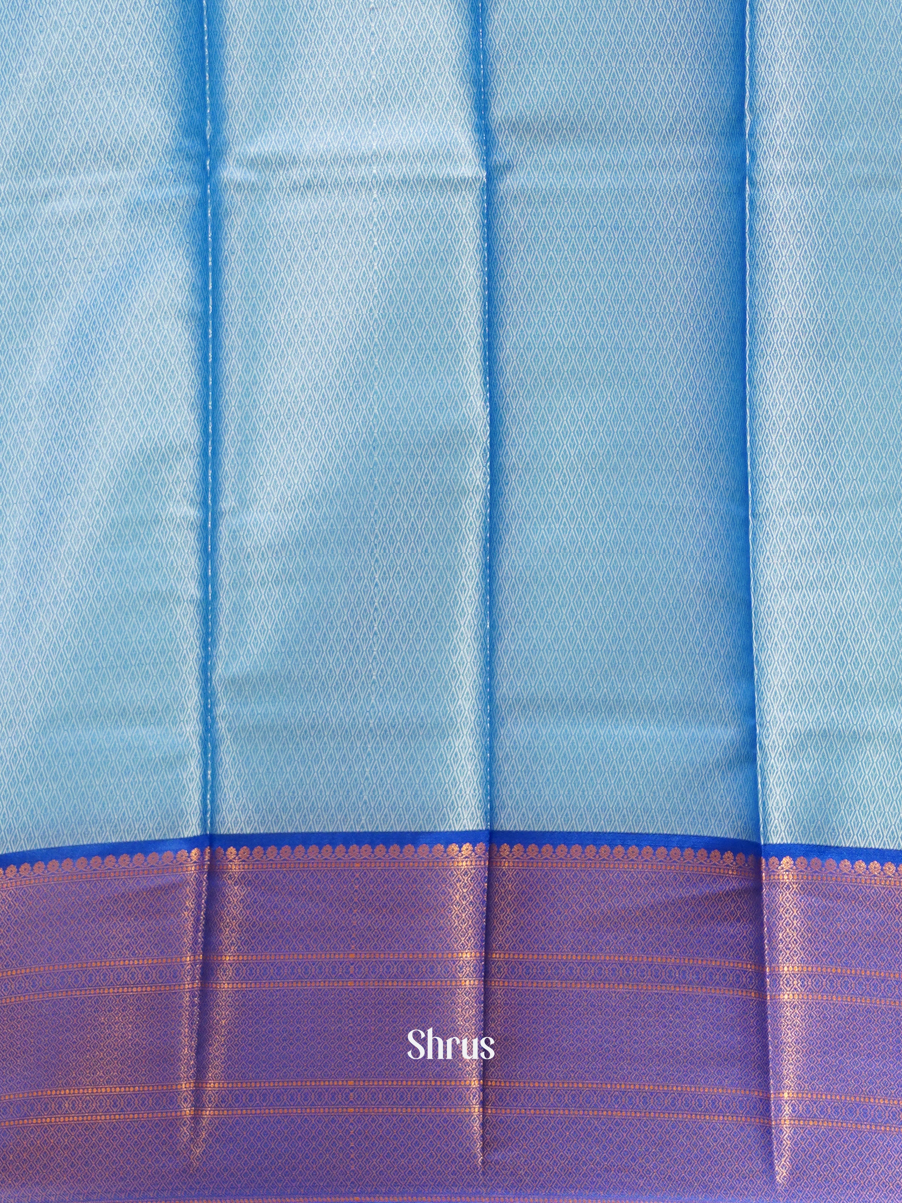 Sky Blue & Blue - Tanchoi Semi Silk Saree - Shop on ShrusEternity.com