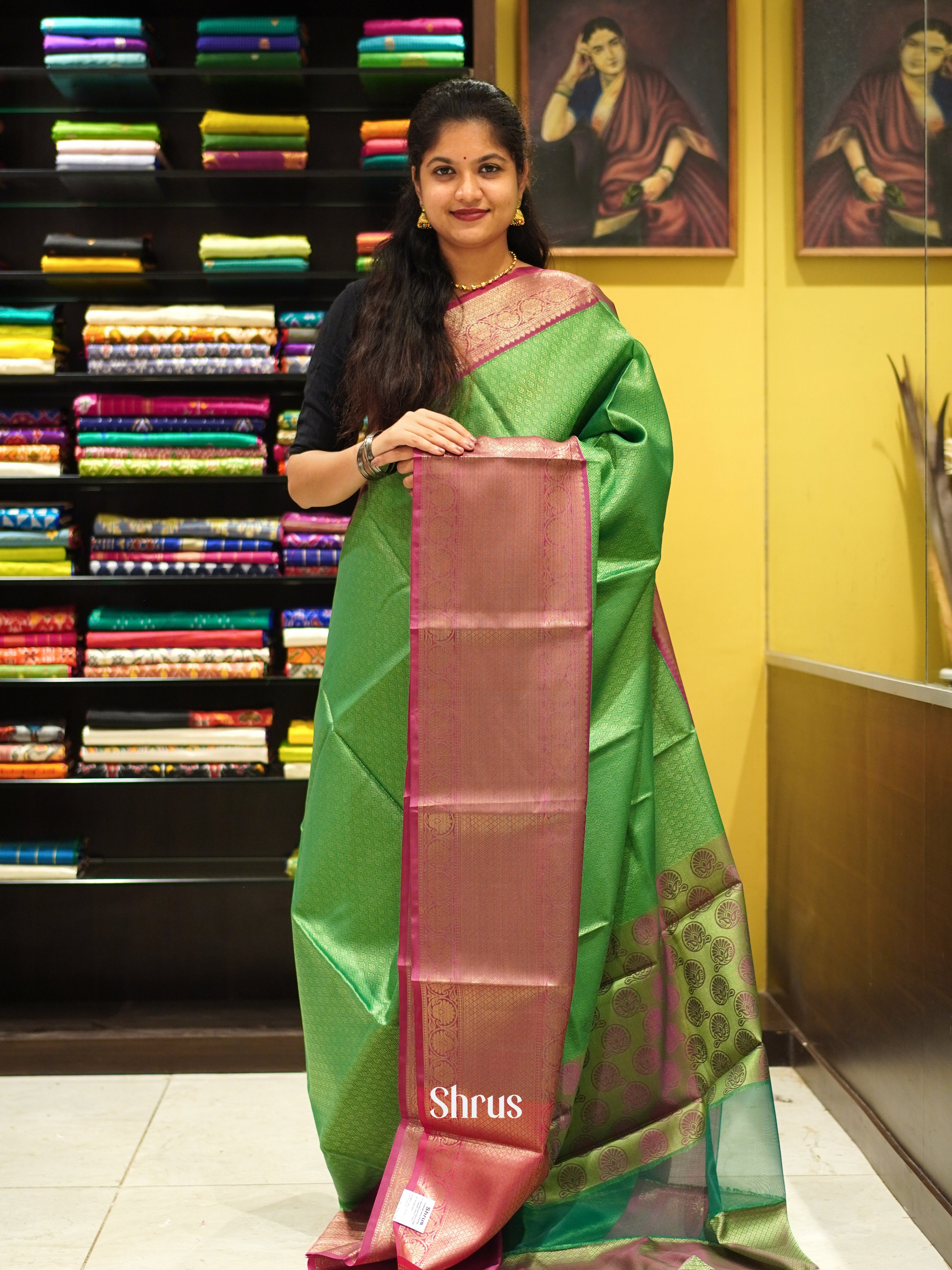 Green & Pink - Tanchoi Semi Silk Saree - Shop on ShrusEternity.com