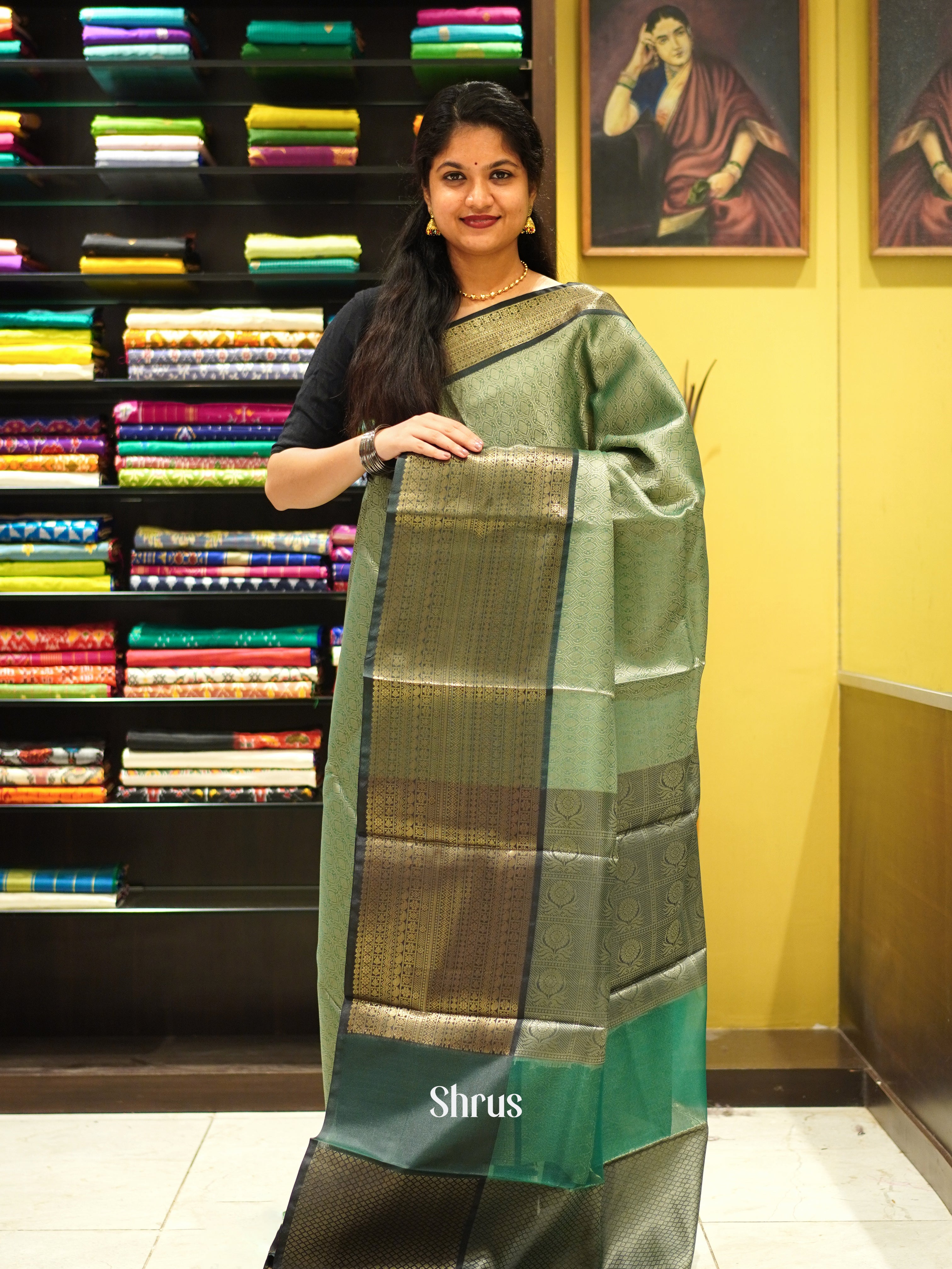 Green - Tanchoi Semi Silk Saree - Shop on ShrusEternity.com