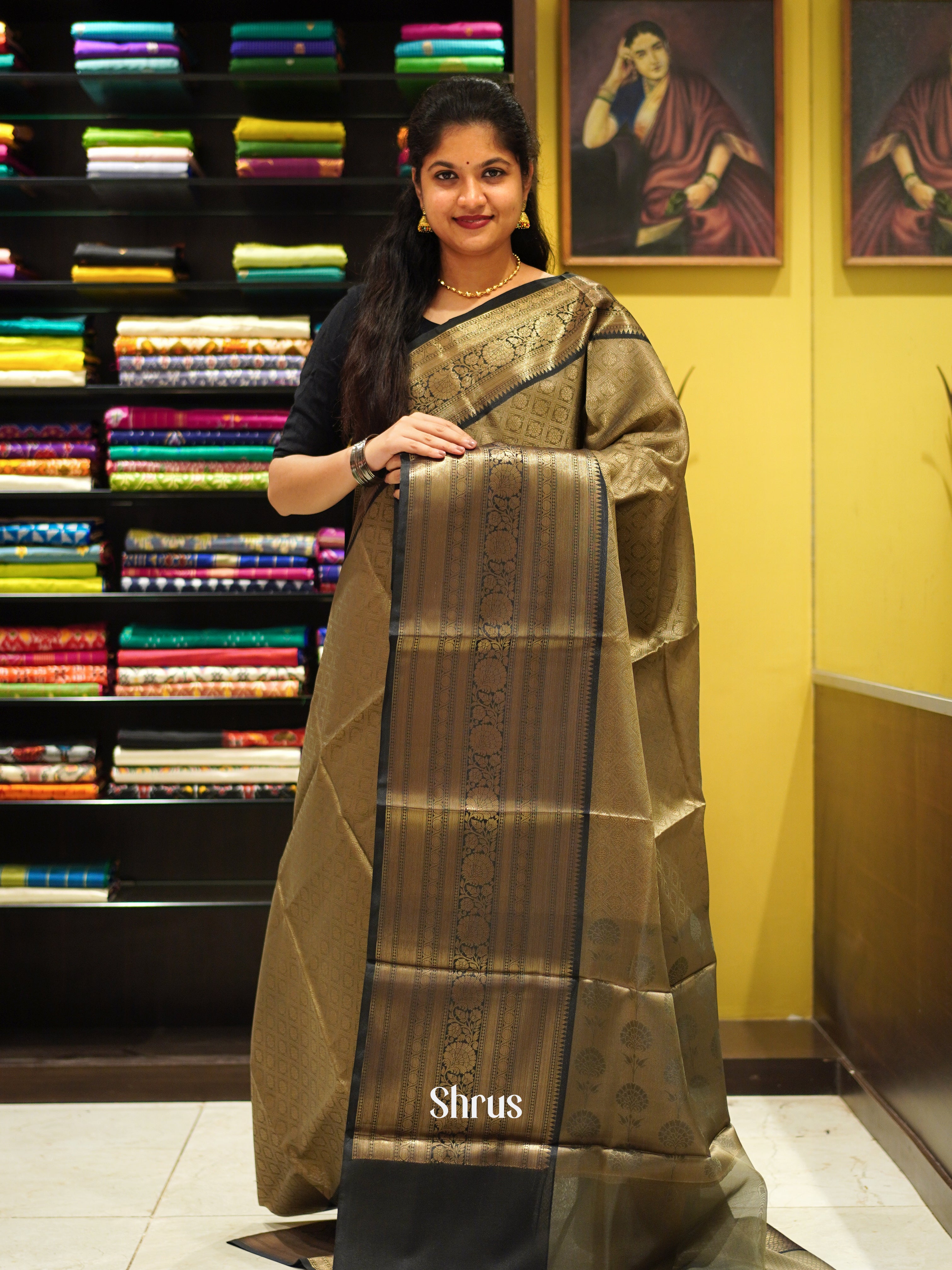 Gold & Green - Tanchoi Semi Silk Saree - Shop on ShrusEternity.com