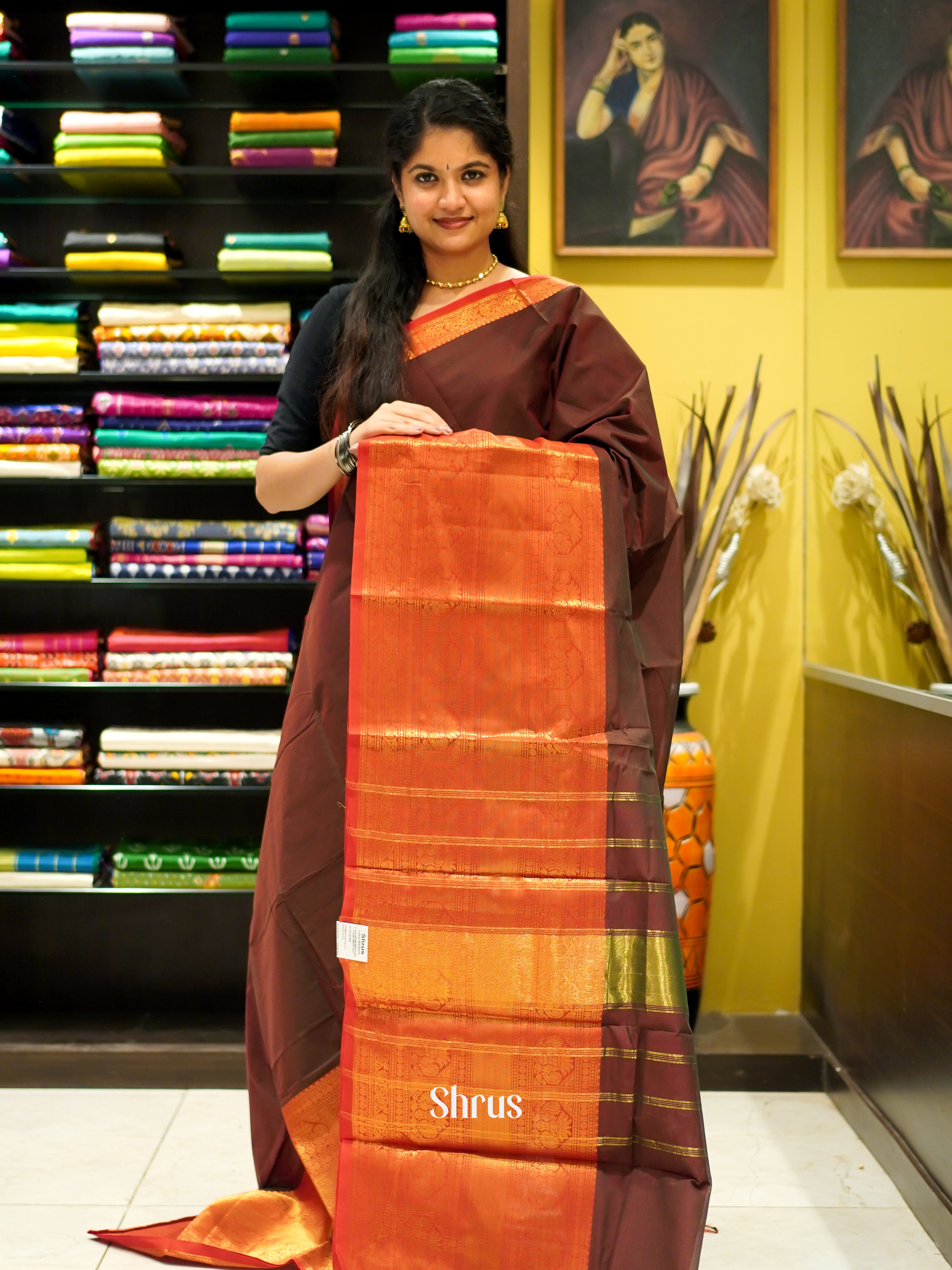 Brown & Red  - Narayanpet Cotton - Shop on ShrusEternity.com