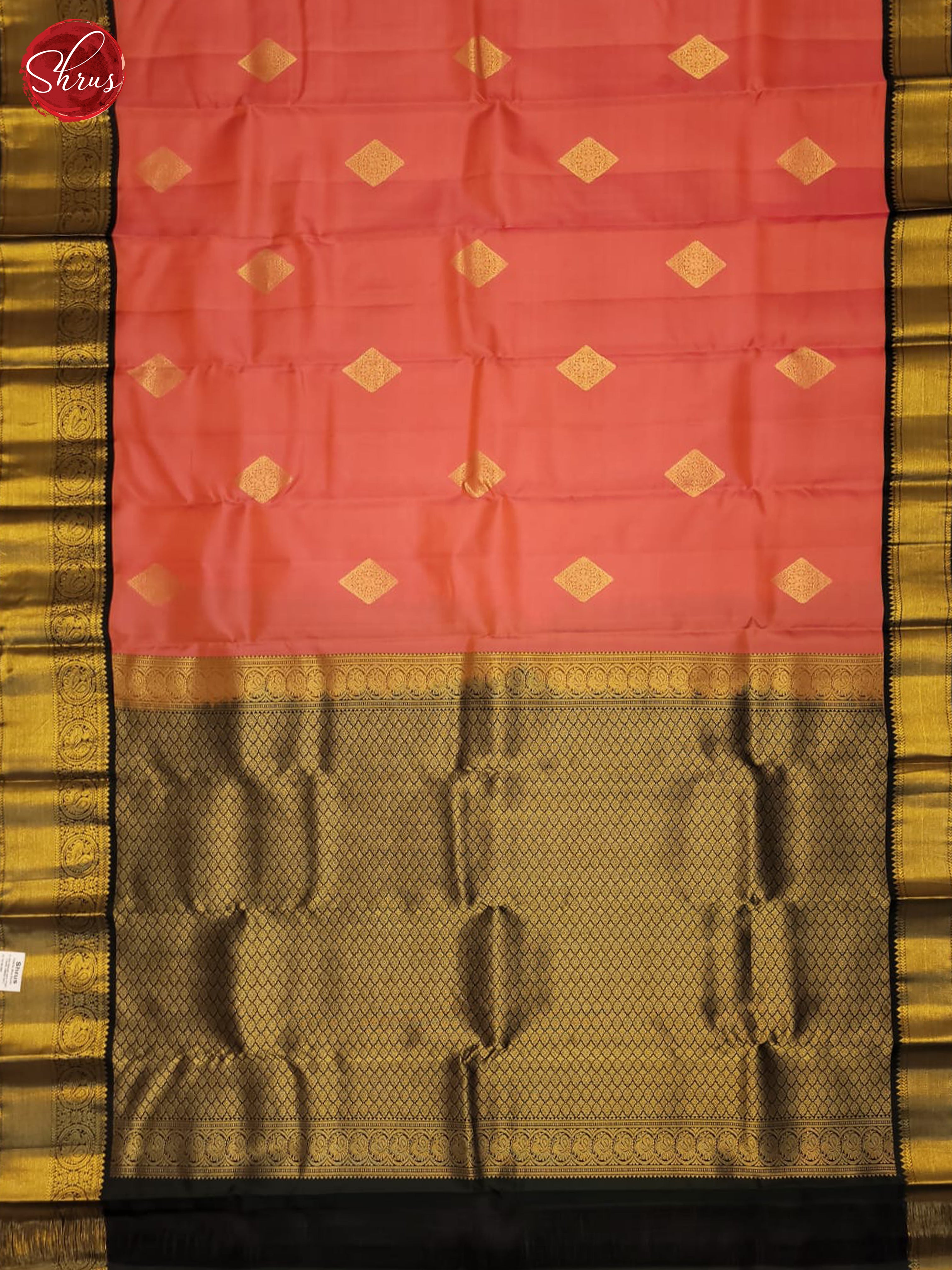 Orangish Pink & Green - Kanchipuram silk Saree - Shop on ShrusEternity.com
