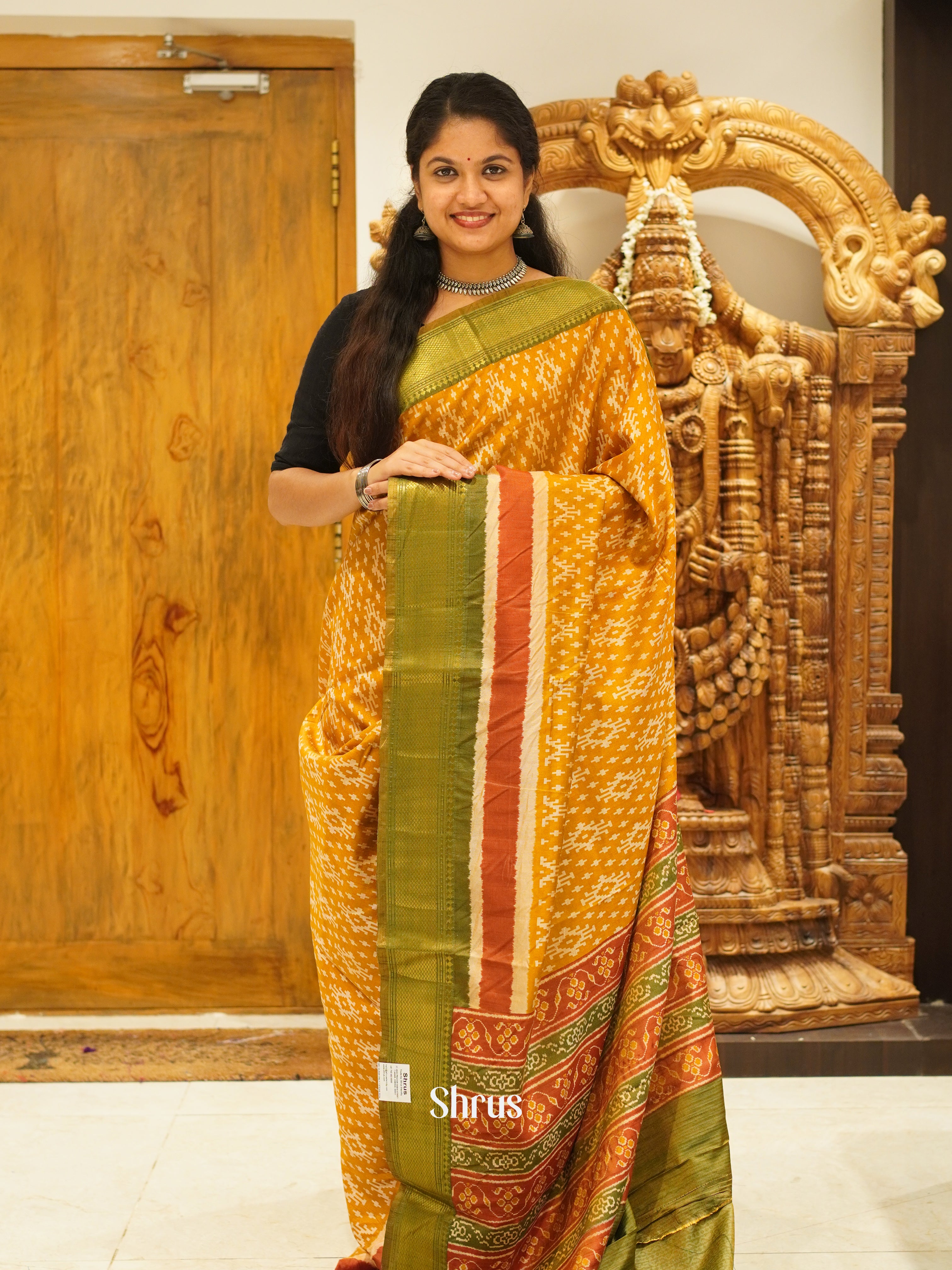 Mustard & Green - Semi Patola Saree - Shop on ShrusEternity.com