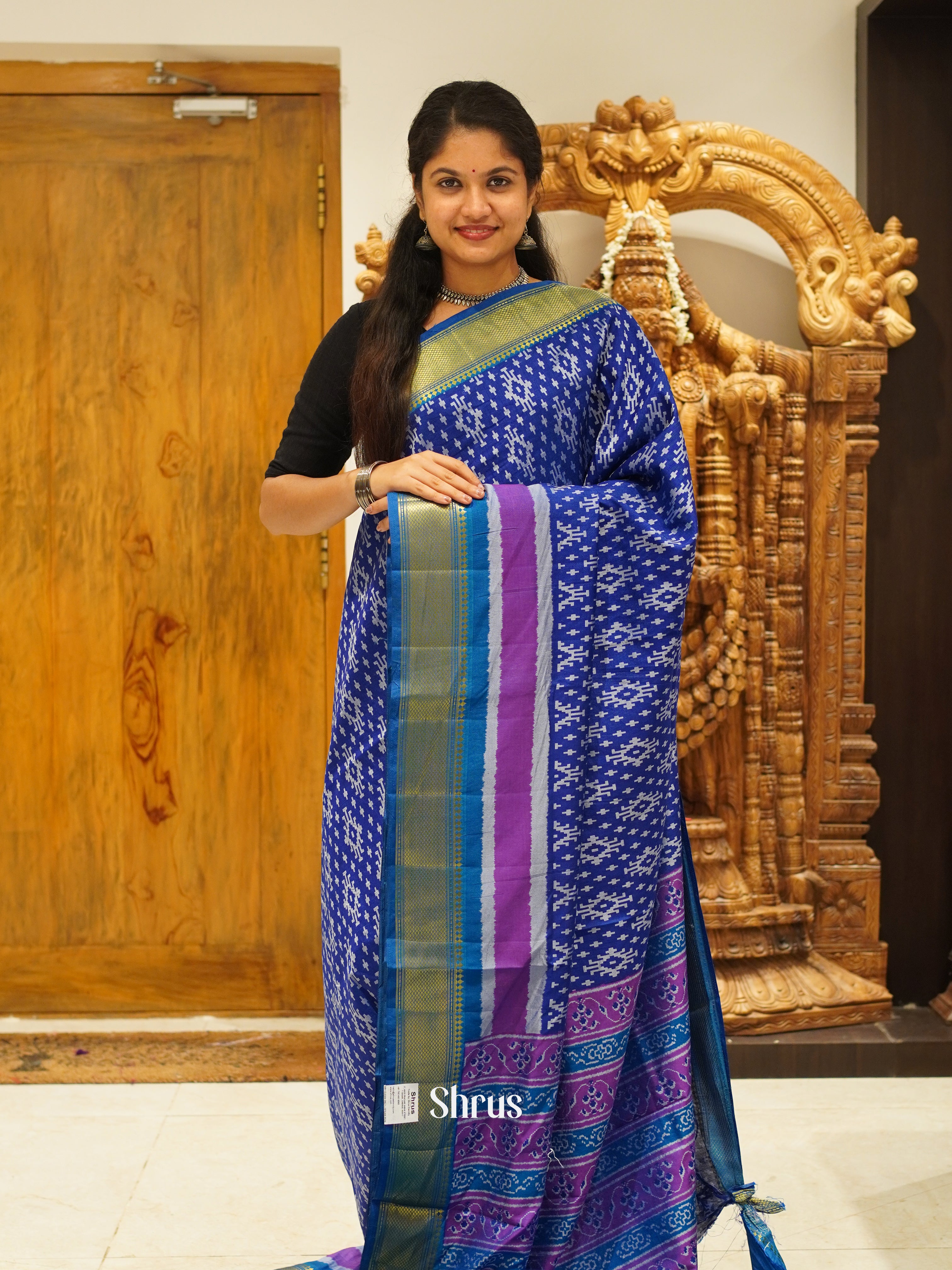 Blue & Purple - Semi Patola Saree - Shop on ShrusEternity.com