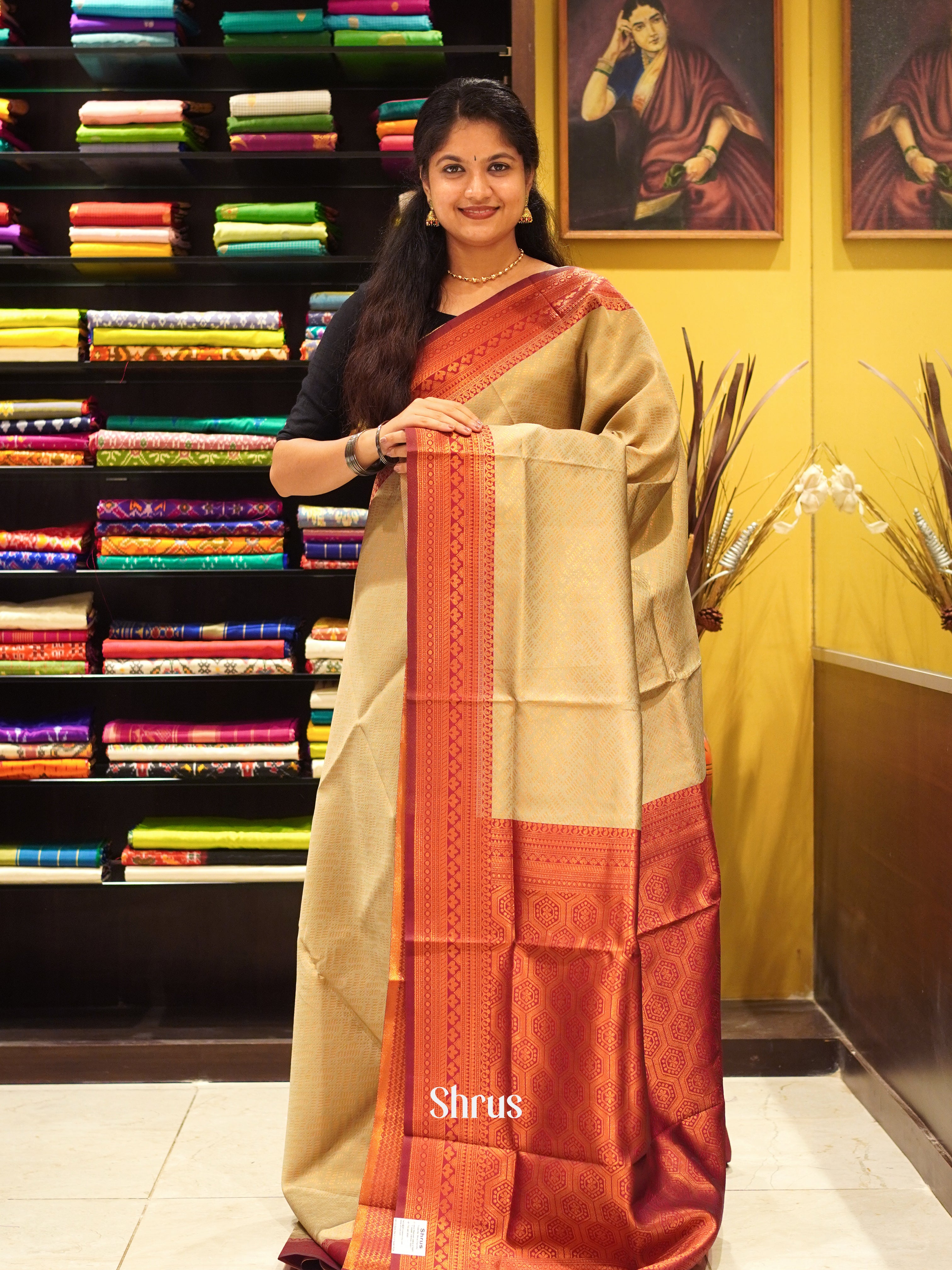 Gold & Maroon- Semi Kanchipuram - Shop on ShrusEternity.com