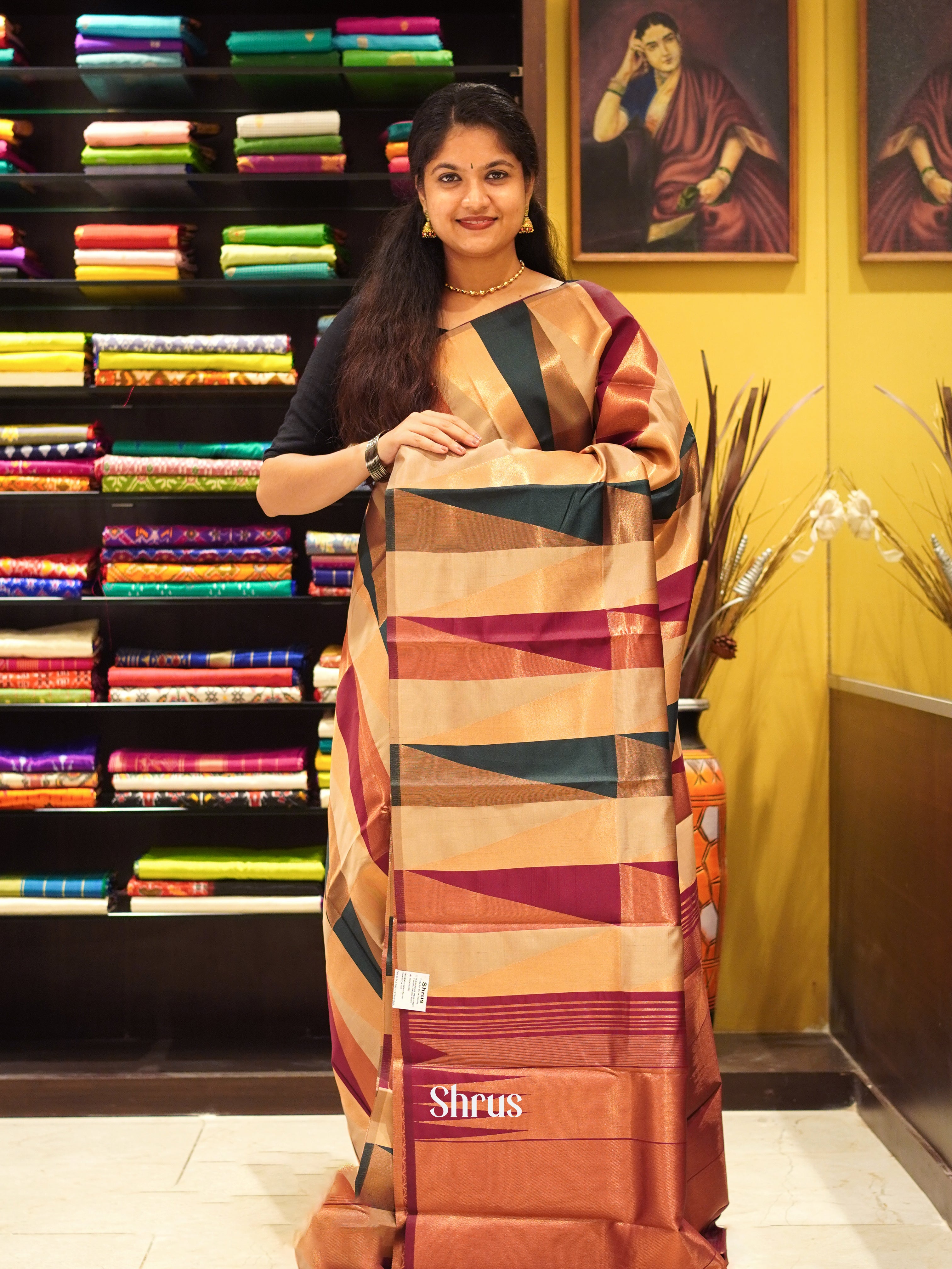 Green & Maroon  - Semi Kanchipuram - Shop on ShrusEternity.com