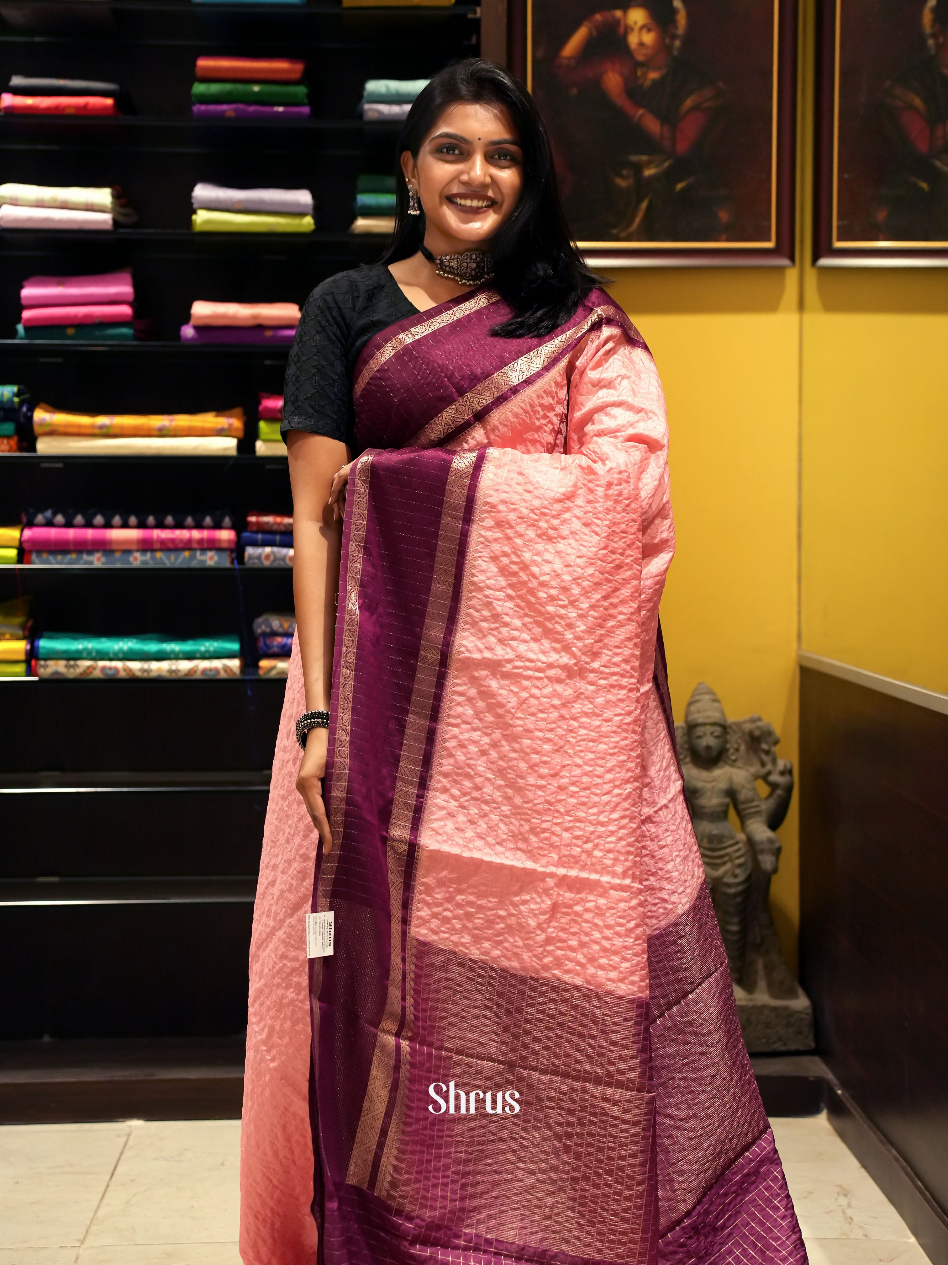 Pink & Wine -Semi Dupion Saree