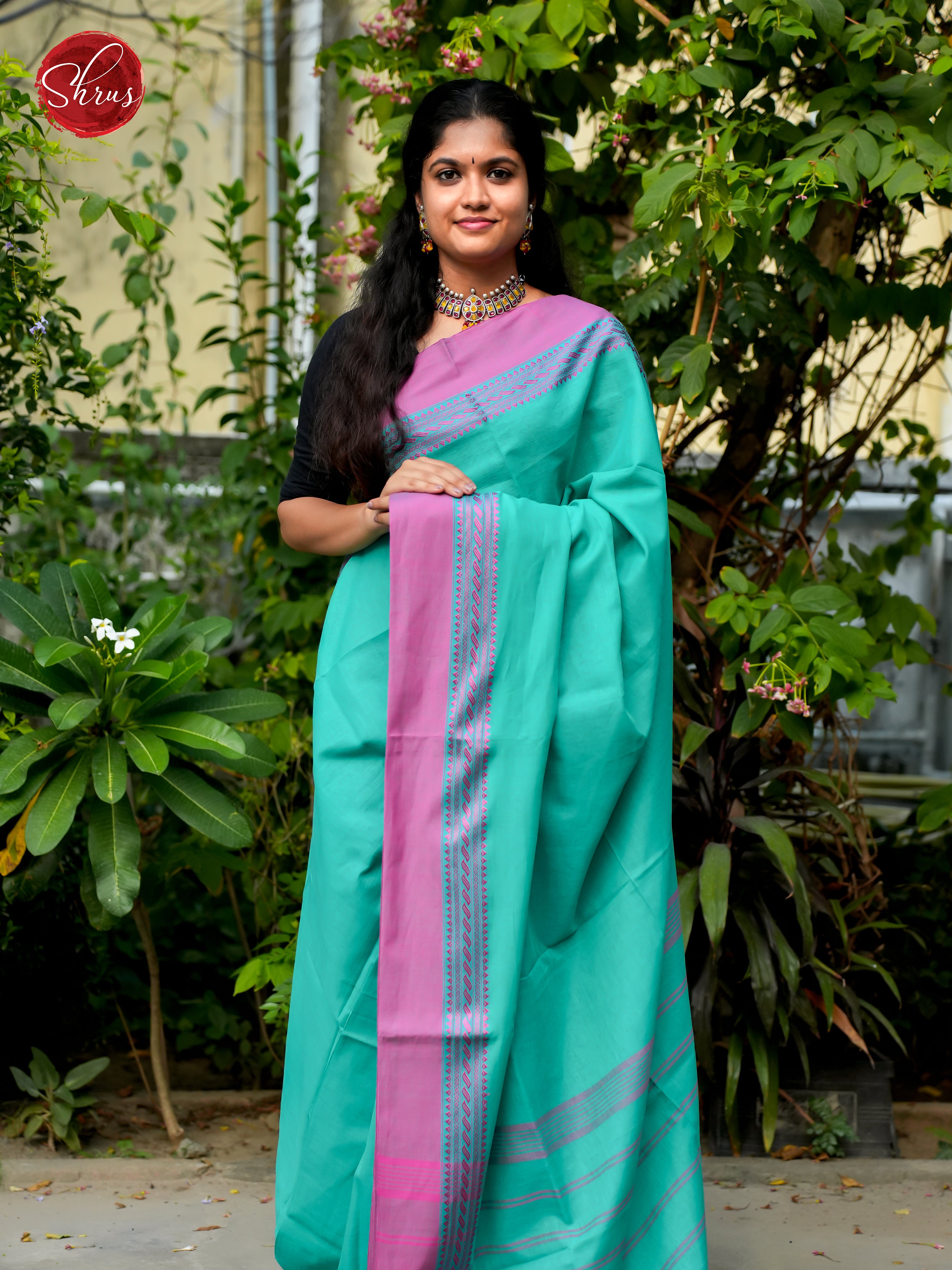 Green & Pink  - Bengal cotton Saree - Shop on ShrusEternity.com