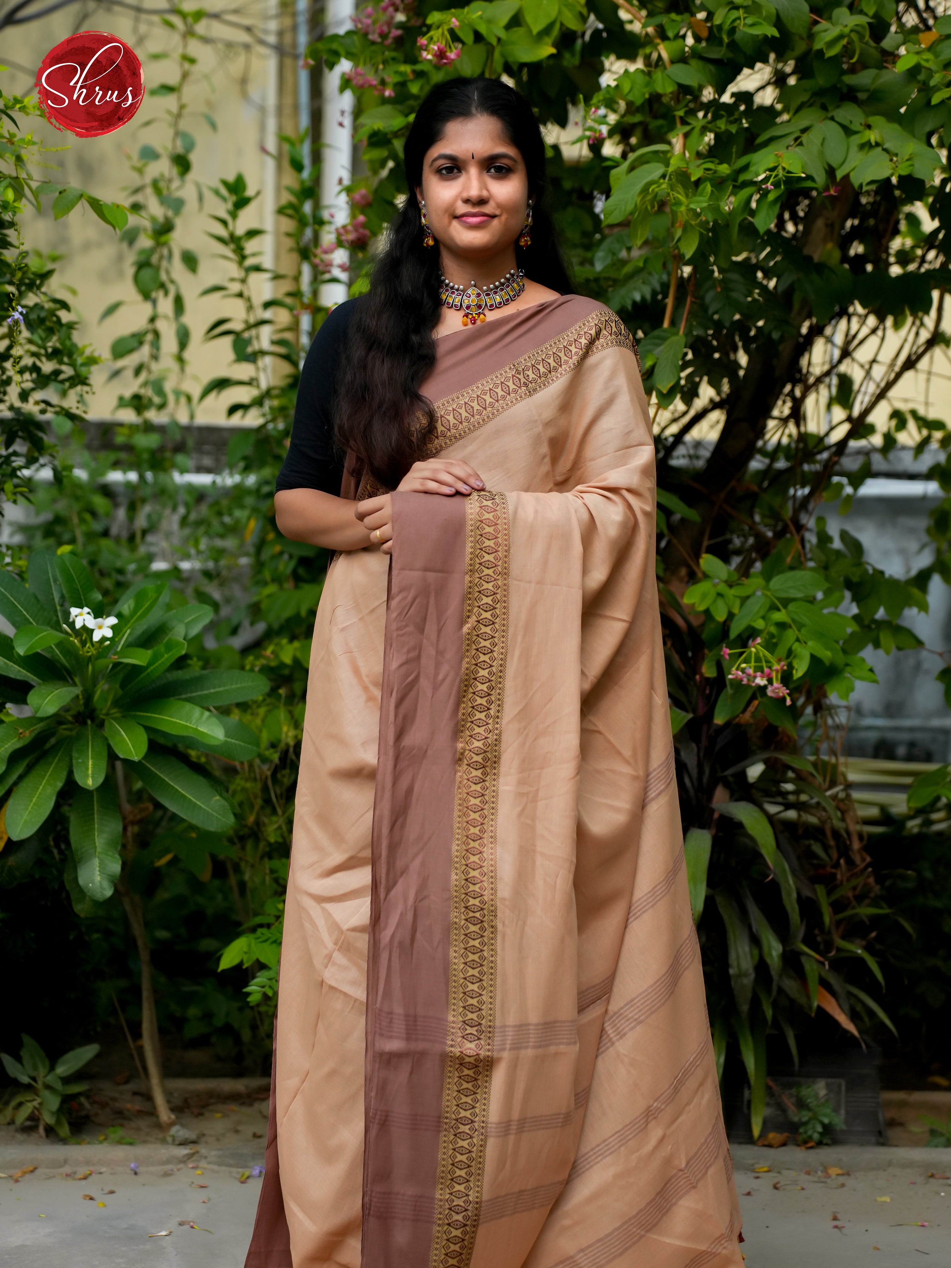 Dusty Brown & Brown - Bengal cotton Saree - Shop on ShrusEternity.com