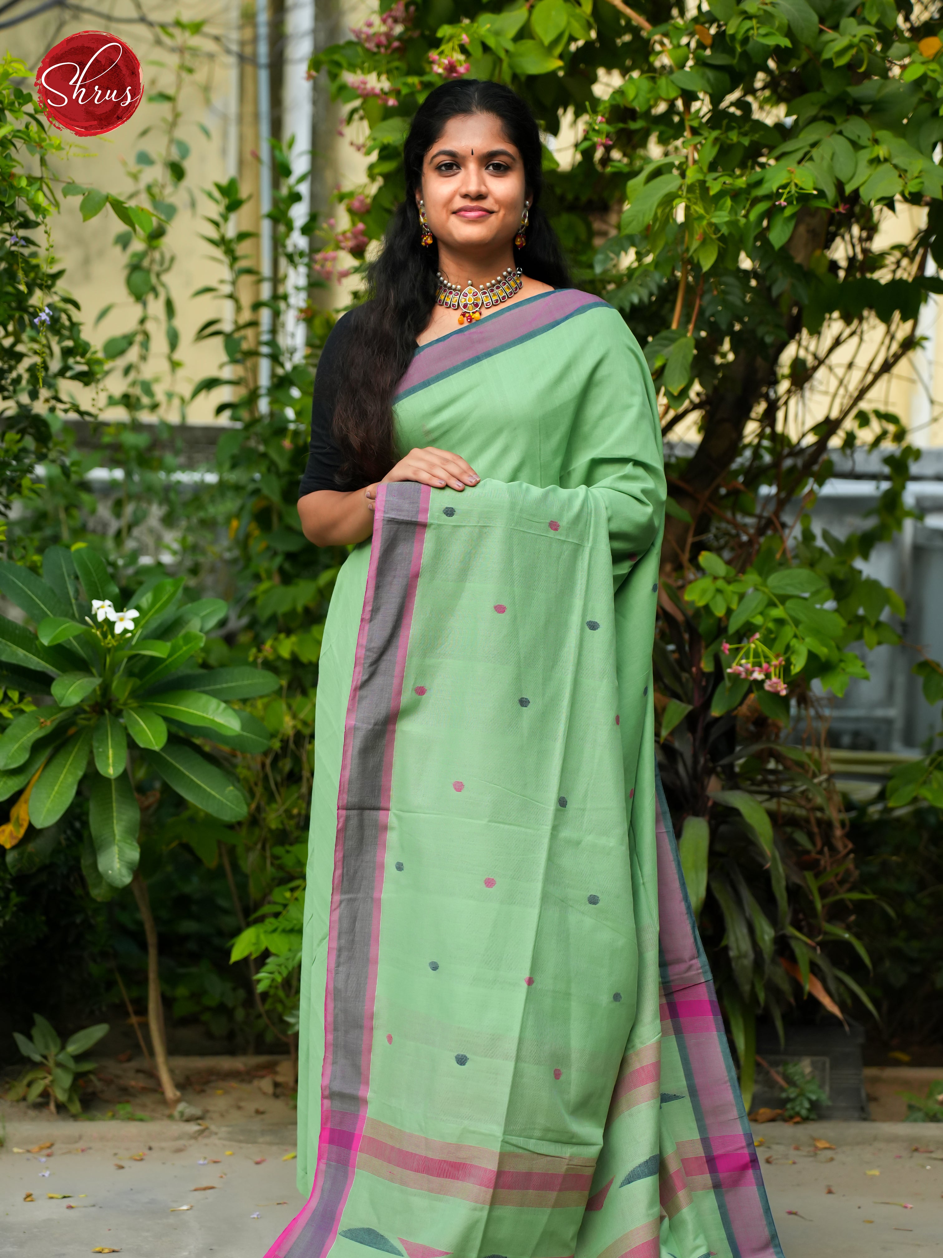 Green & Pink - Bengal cotton Saree - Shop on ShrusEternity.com
