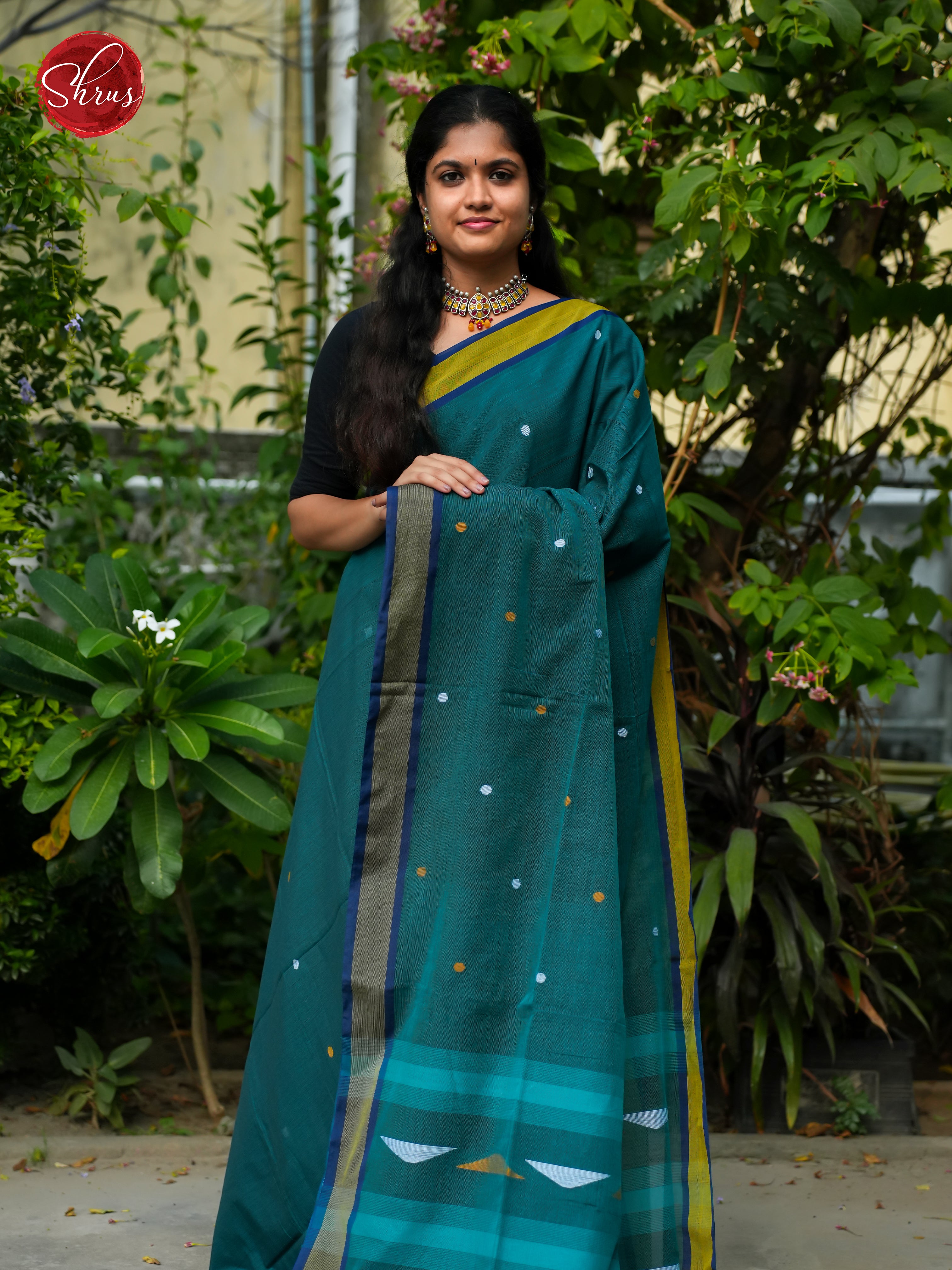 Blue & Green - Bengal cotton Saree - Shop on ShrusEternity.com