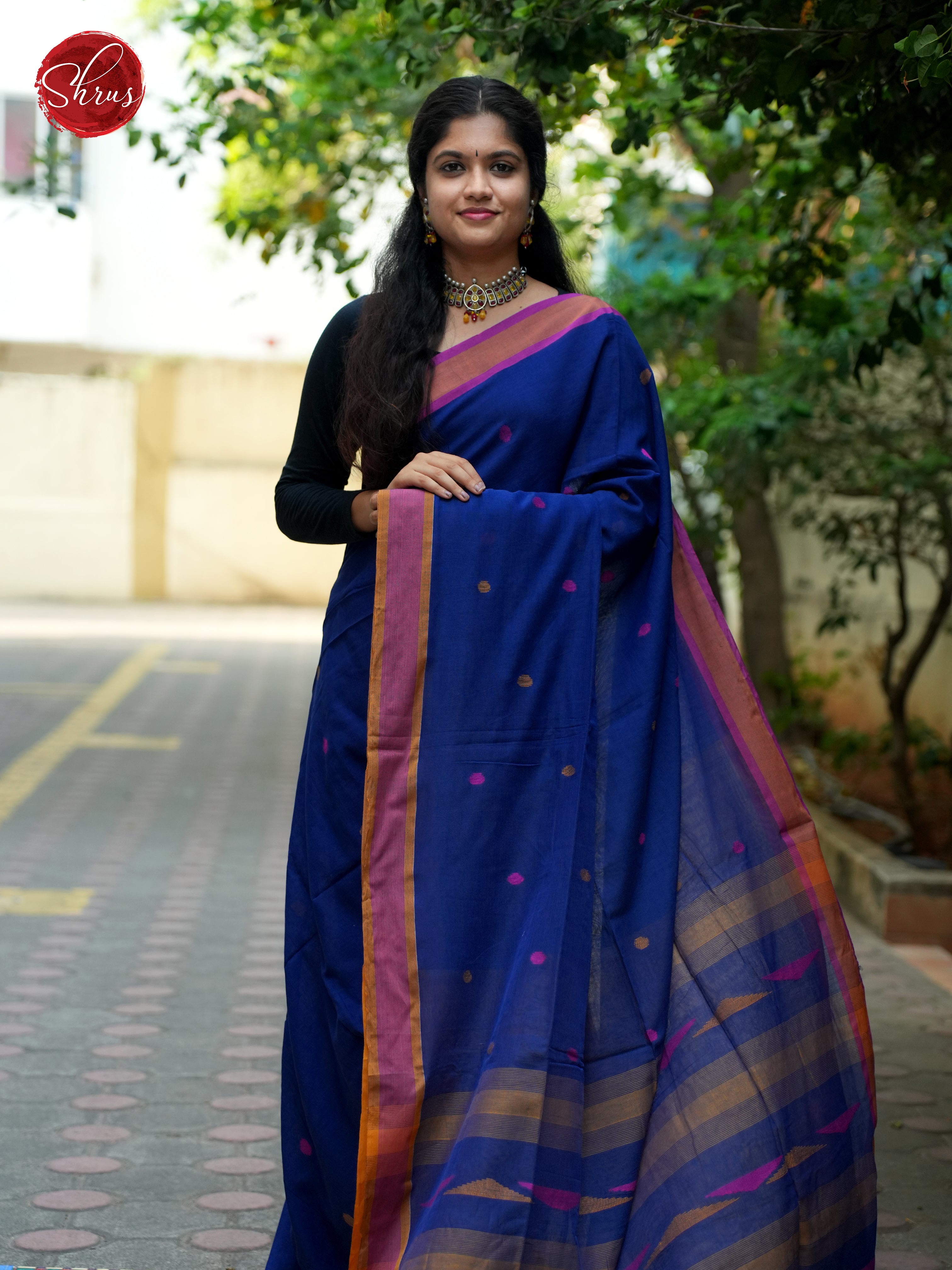 Blue  & Purple - Bengal cotton Saree - Shop on ShrusEternity.com