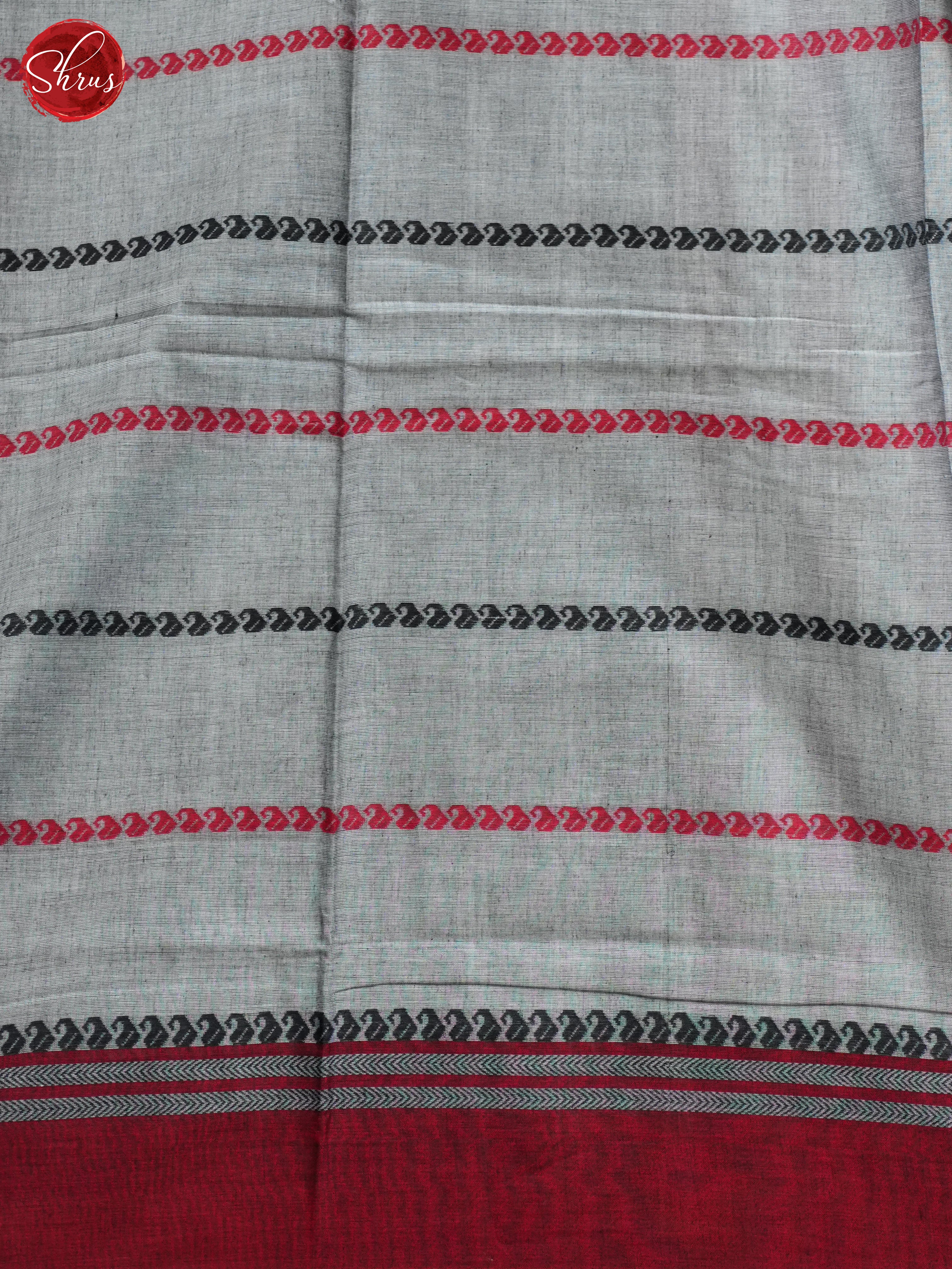 Grey & Red  - Mercerized Cotton Saree - Shop on ShrusEternity.com