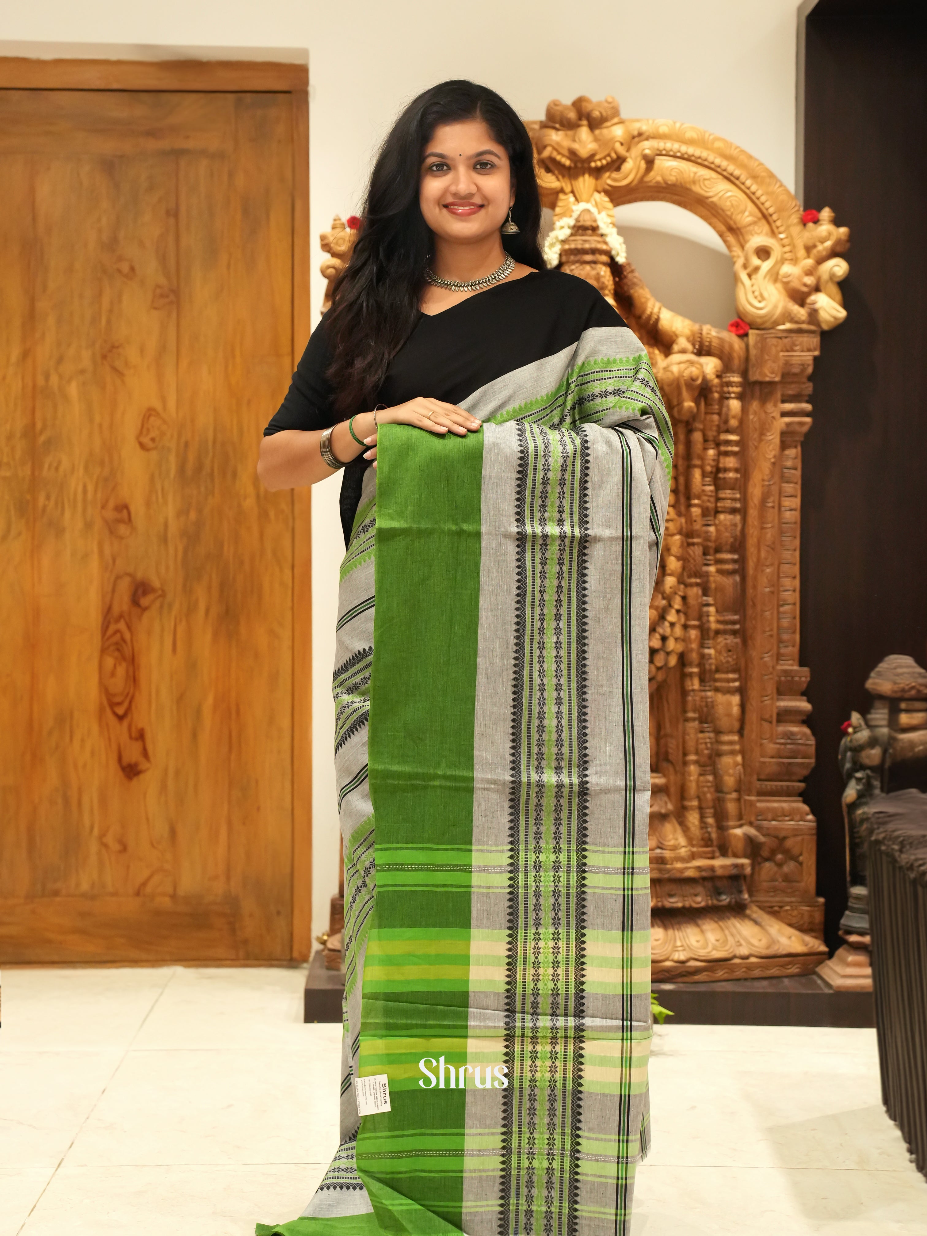 Grey & Green - Mercerized cotton saree