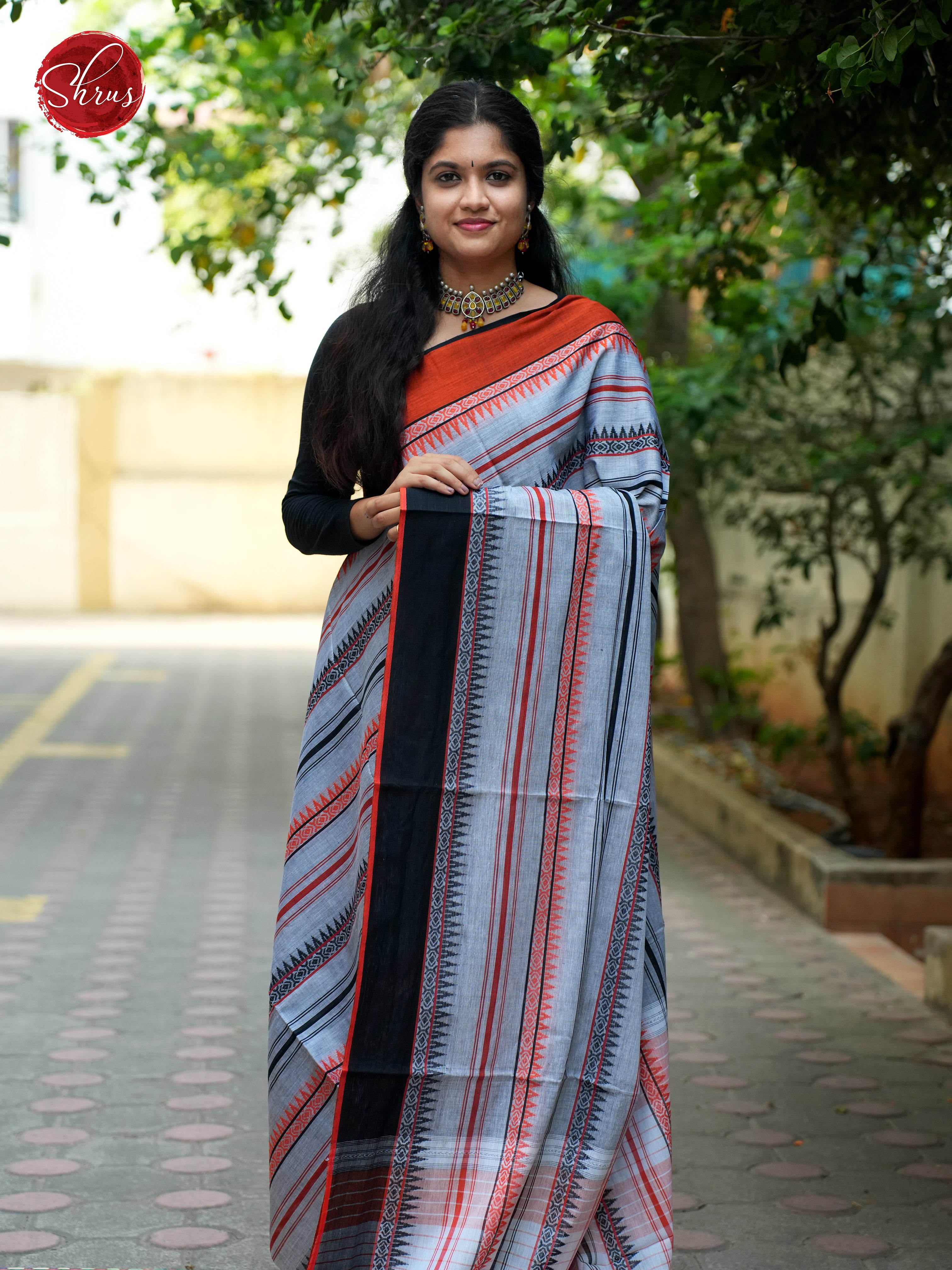 White & Black  - Mercerized Cotton Saree - Shop on ShrusEternity.com