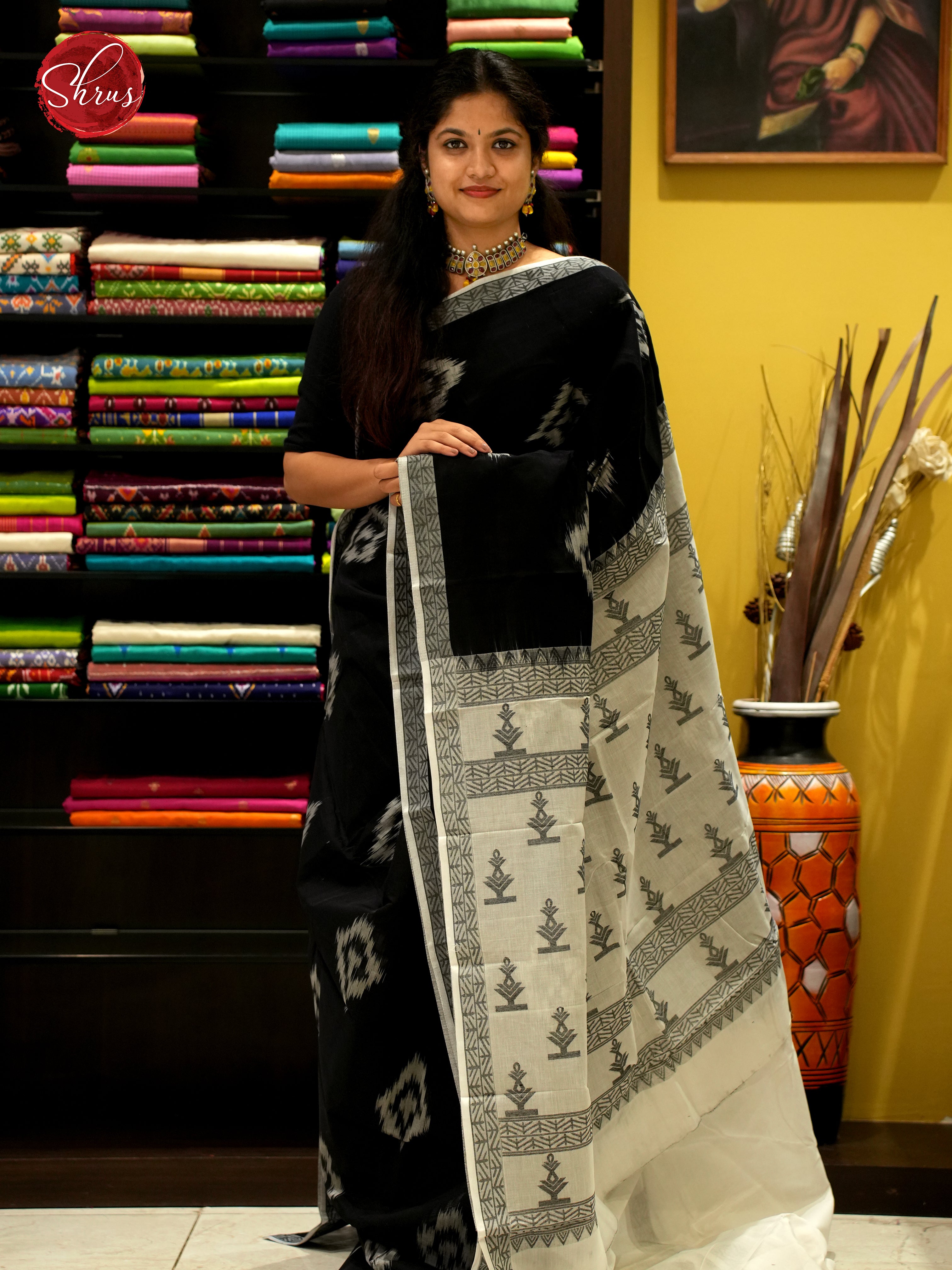 Black & Cream- Mercerized Cotton Saree - Shop on ShrusEternity.com