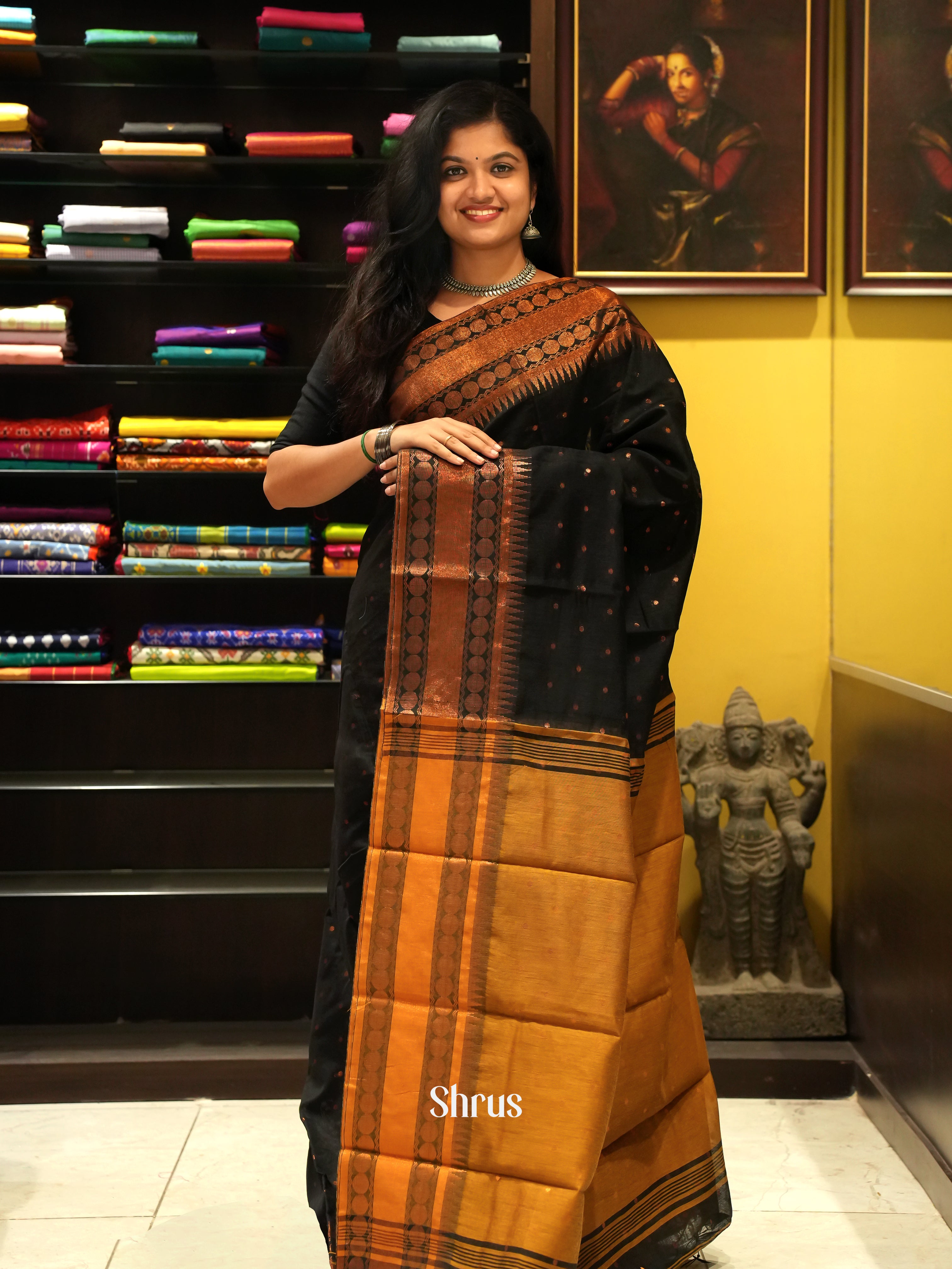 Black  & Brown - Mercerized cotton Saree