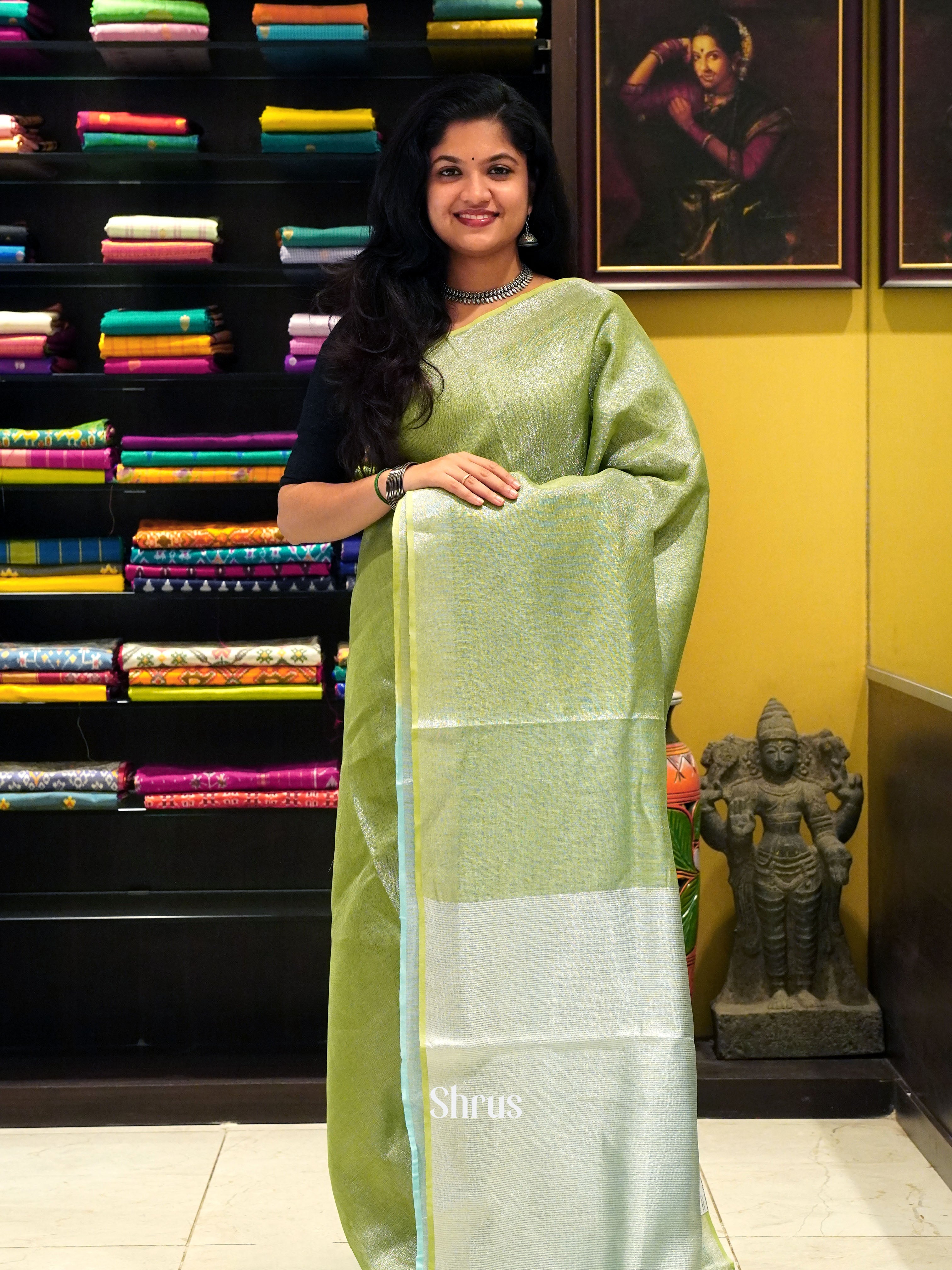 Green & Lite Green-  Linen Saree