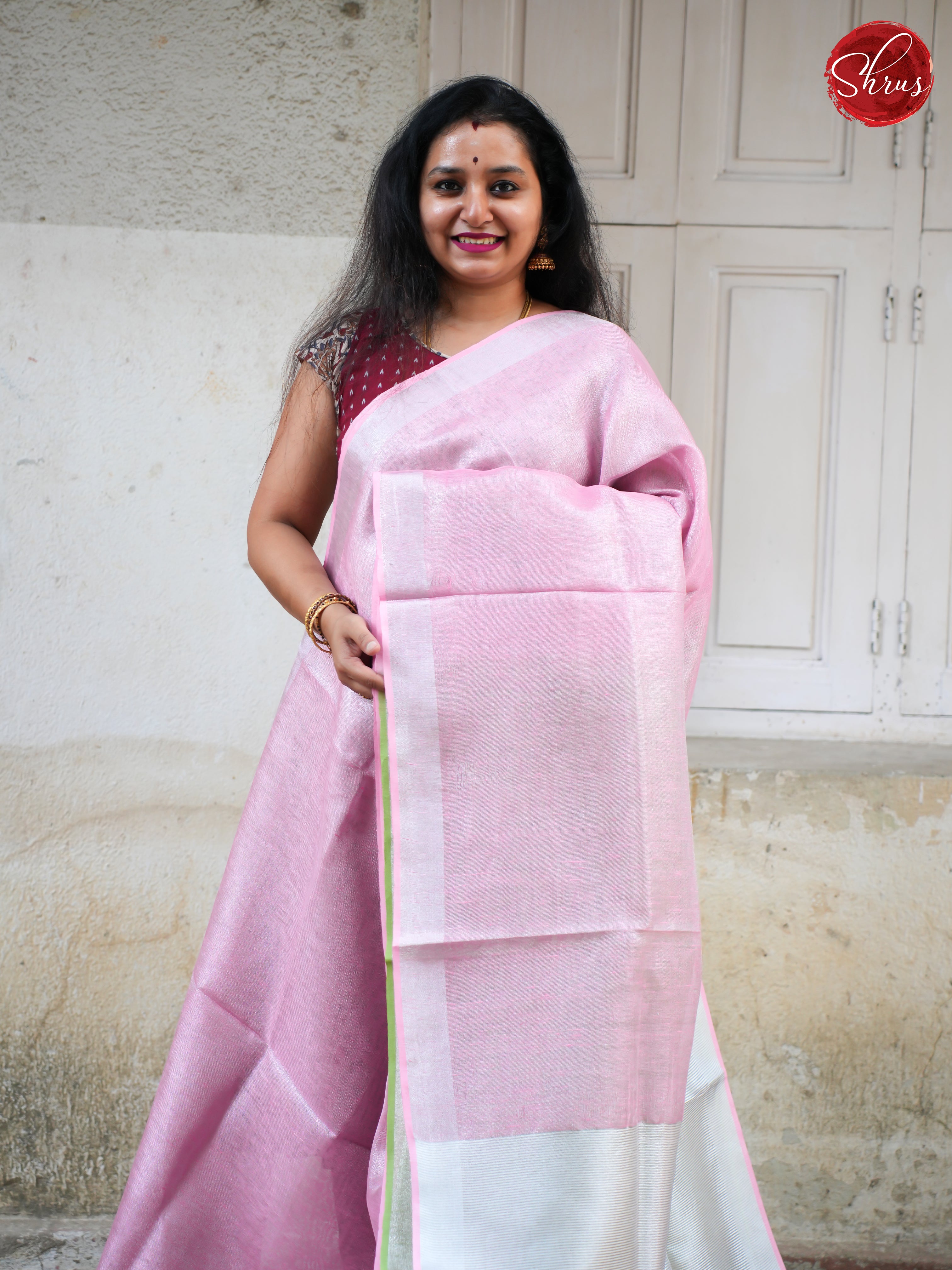 Pink & Green - Linen Saree - Shop on ShrusEternity.com