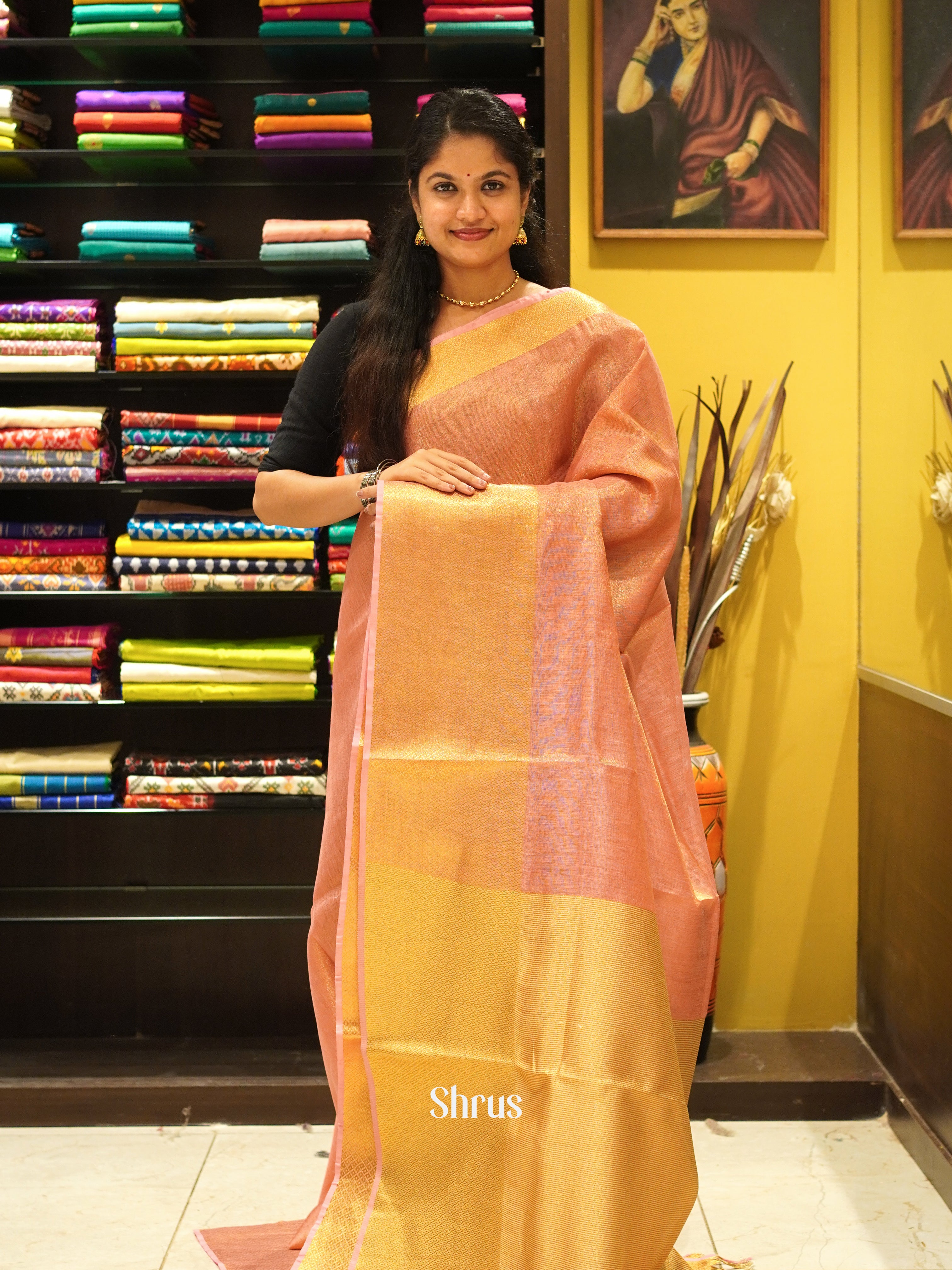 Pink(Single tone)- Linen Saree - Shop on ShrusEternity.com