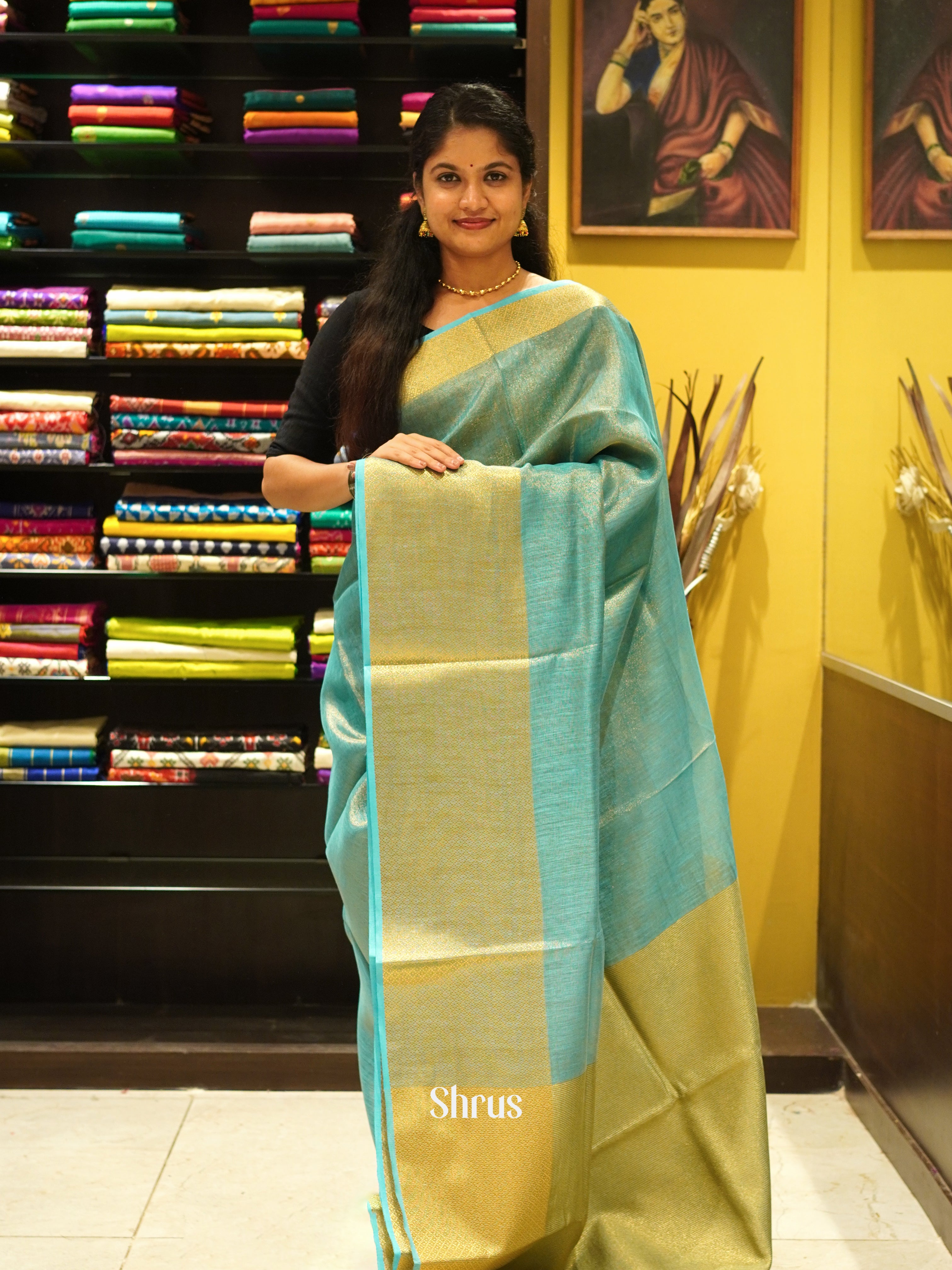 Blue(Single Tone) - Linen Saree - Shop on ShrusEternity.com