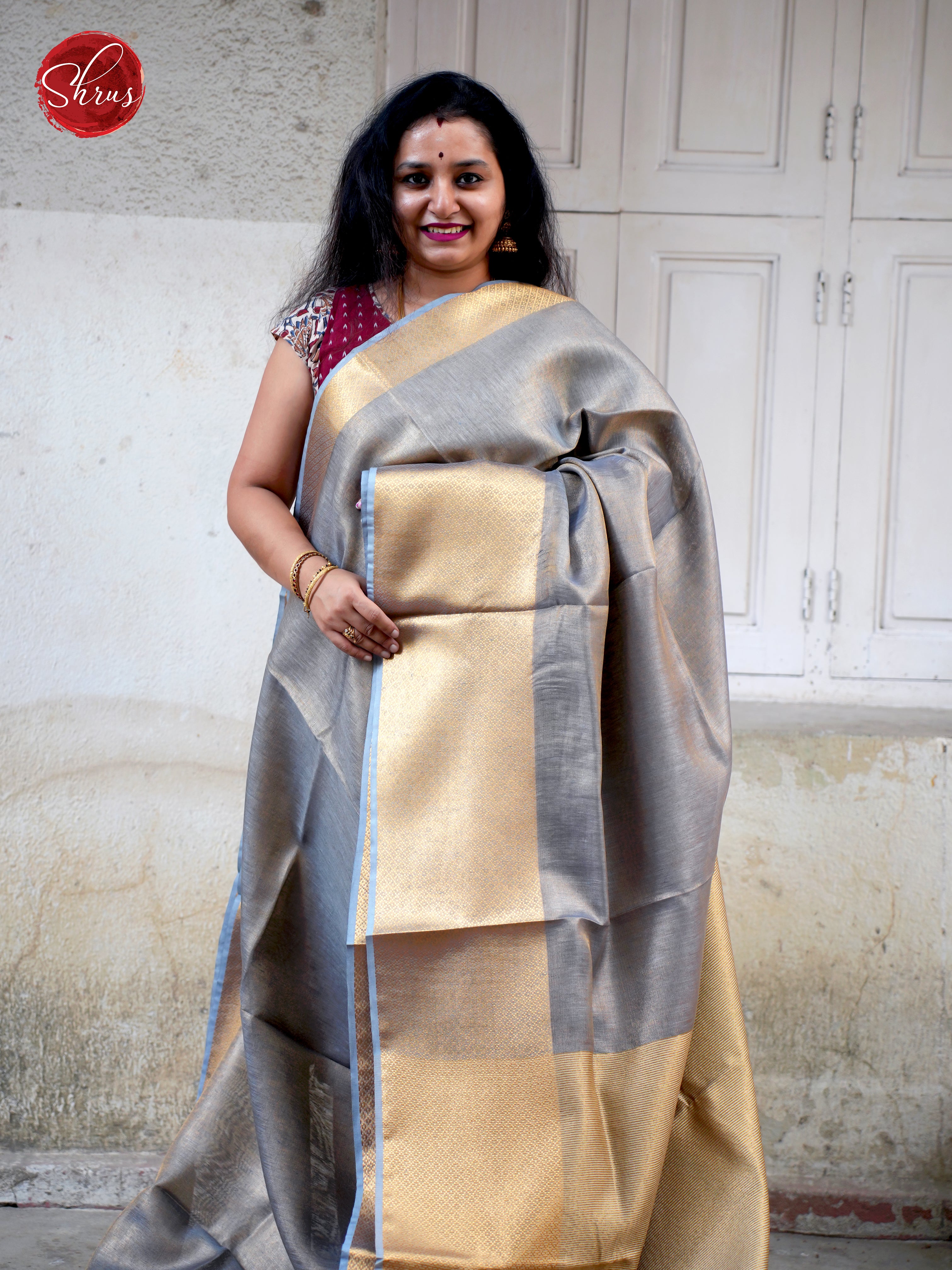 Silver - Linen Saree - Shop on ShrusEternity.com