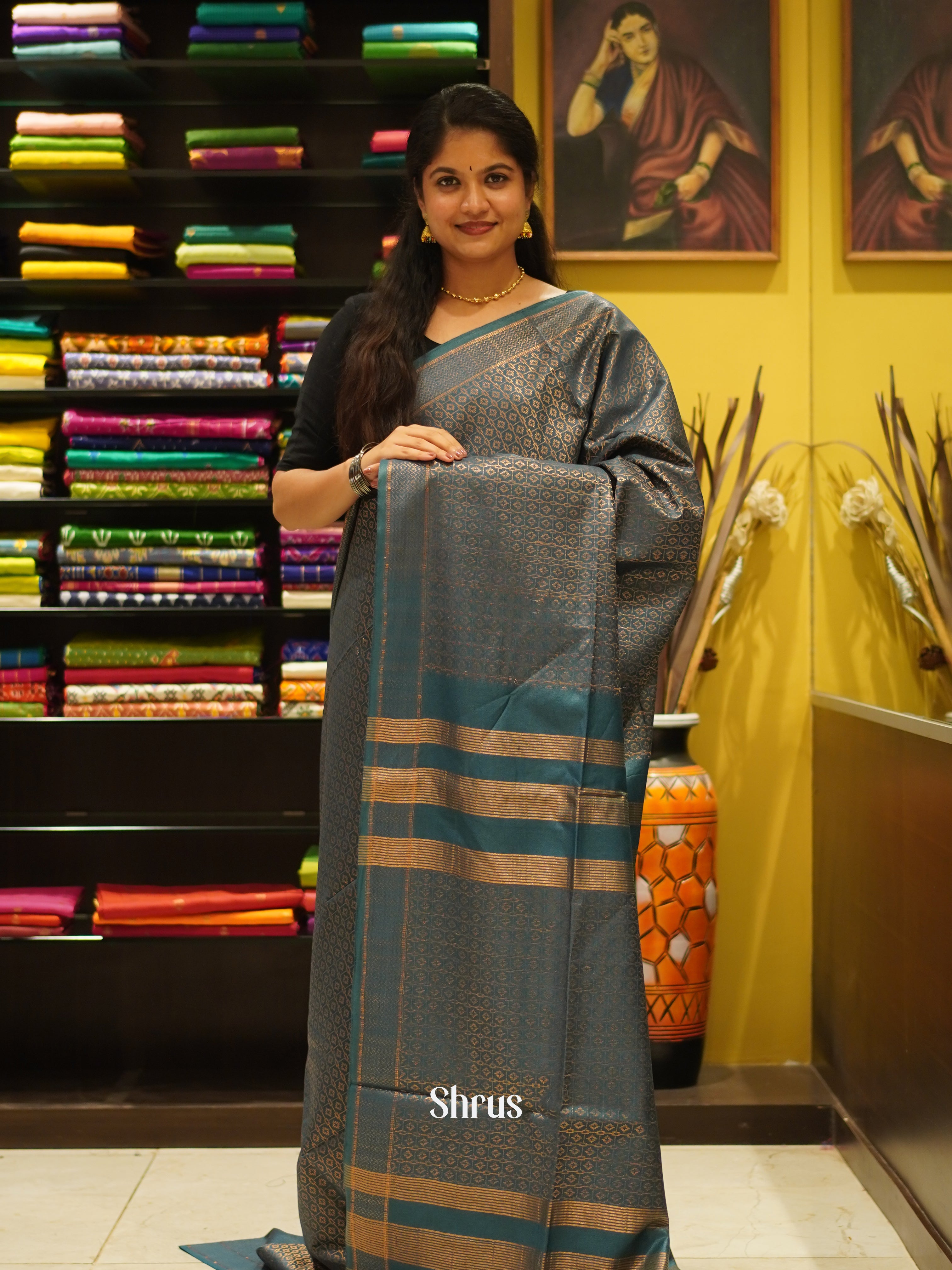 Grey(Single Tone)- Semi Tussar Saree - Shop on ShrusEternity.com