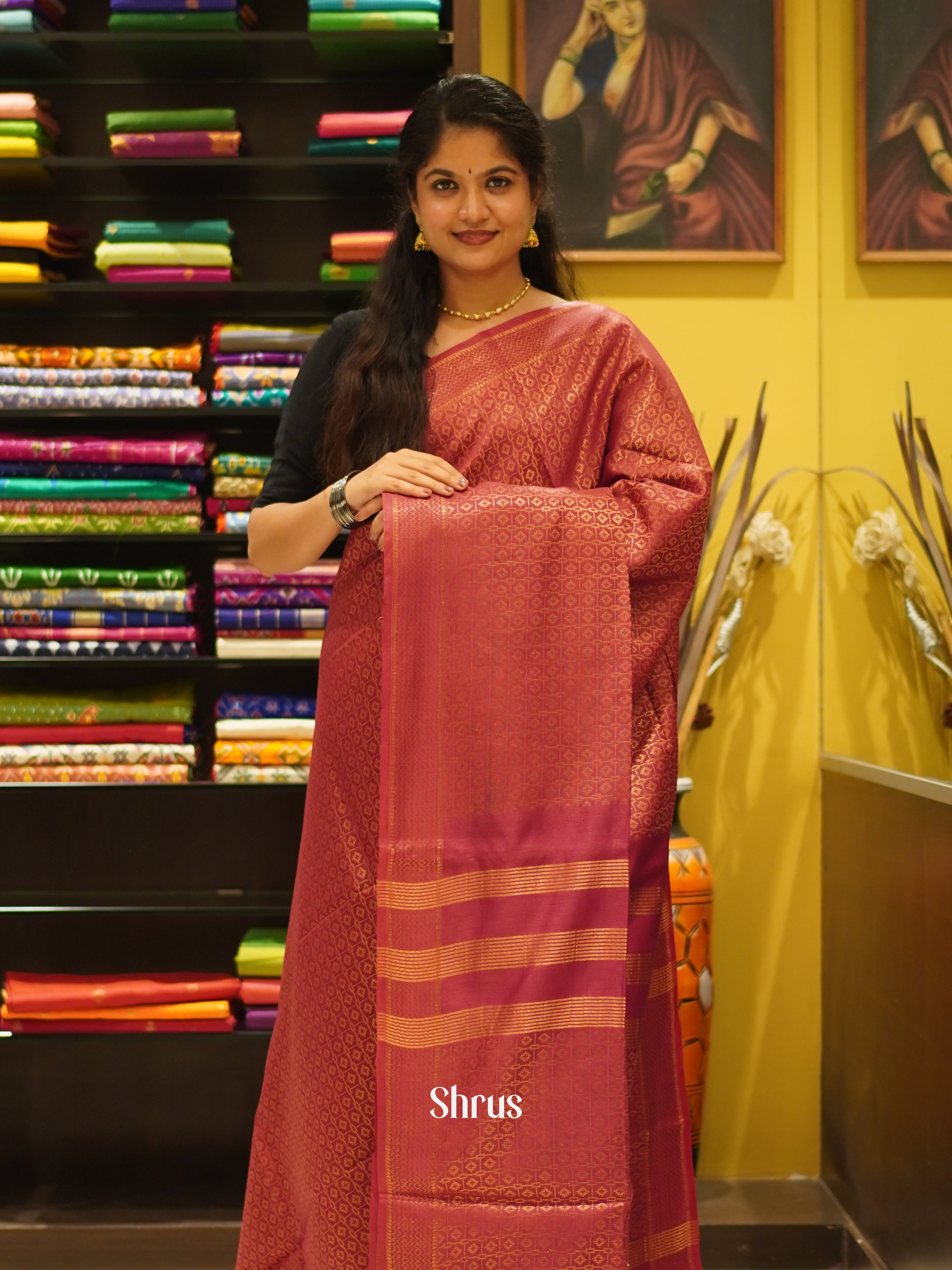 Maroon(Single Tone) - Semi Tussar Saree - Shop on ShrusEternity.com