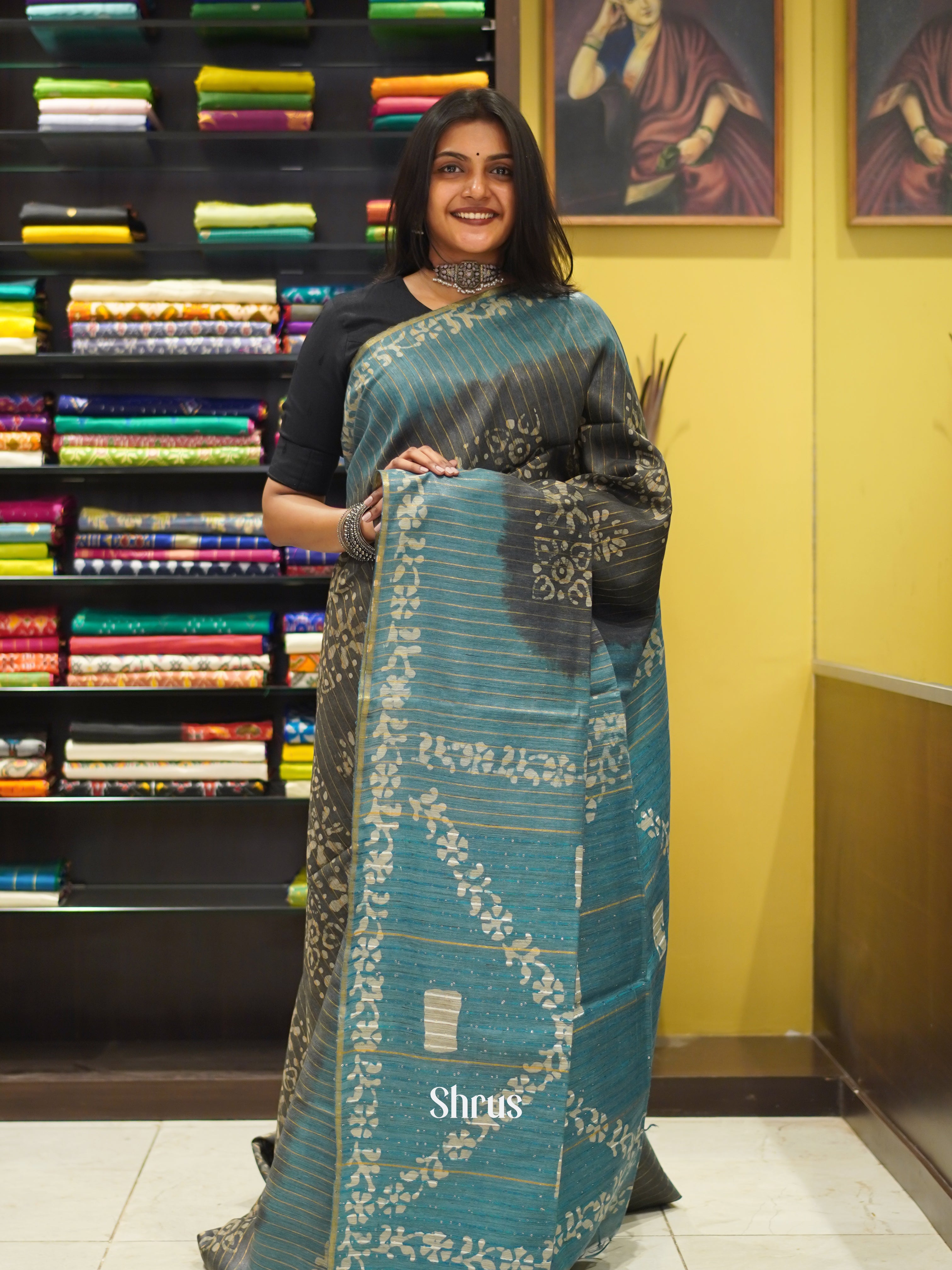 Grey & Blue - Bhatik Saree - Shop on ShrusEternity.com