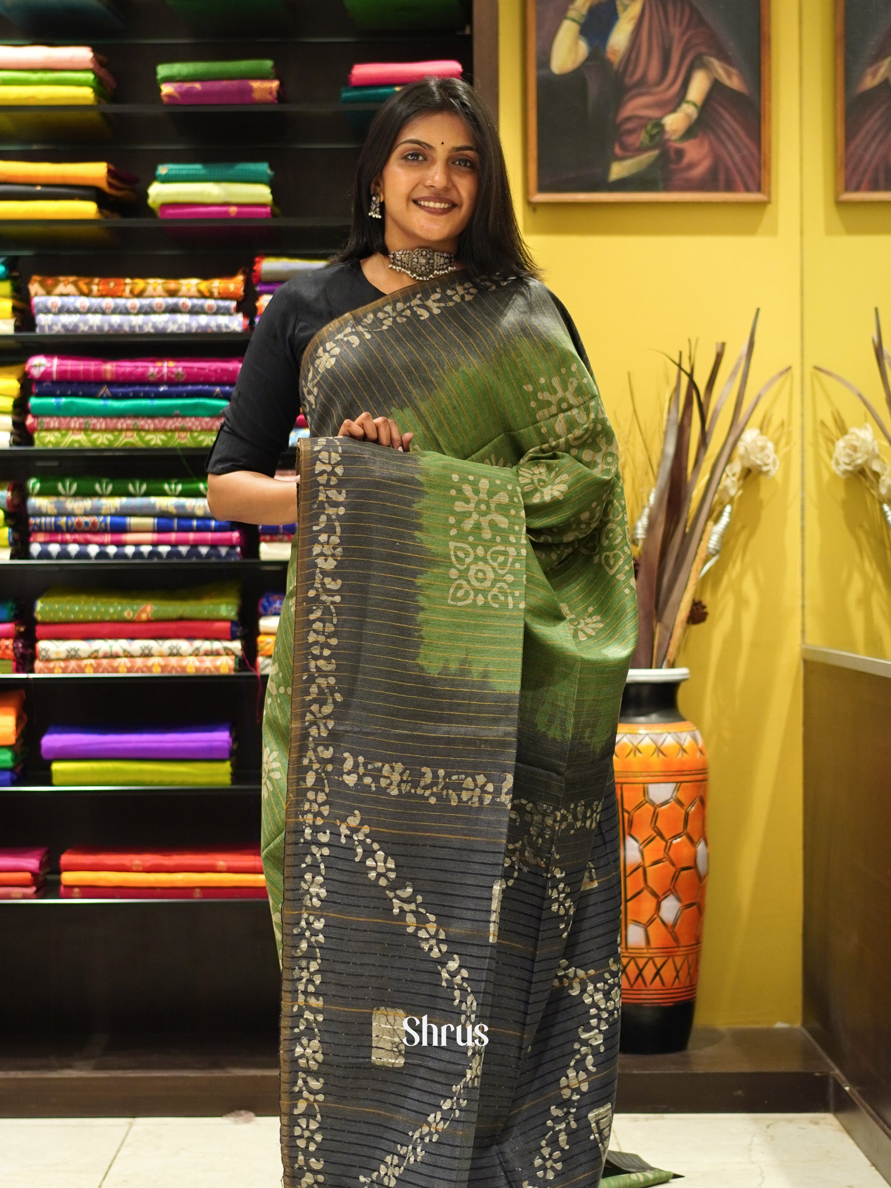 Green & Grey - Bhatik Saree - Shop on ShrusEternity.com