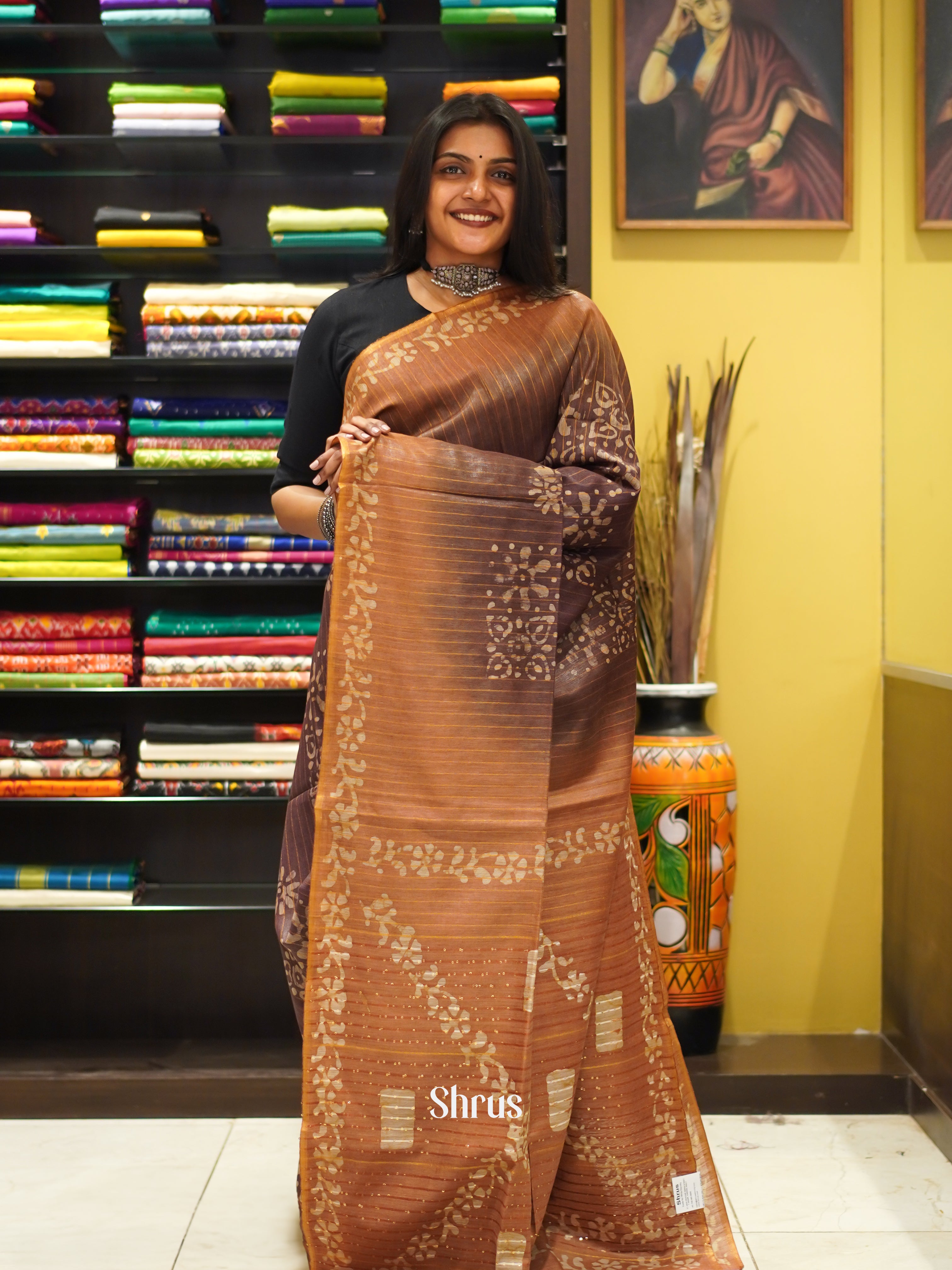 Brown & Light Brown - Bhatik Saree