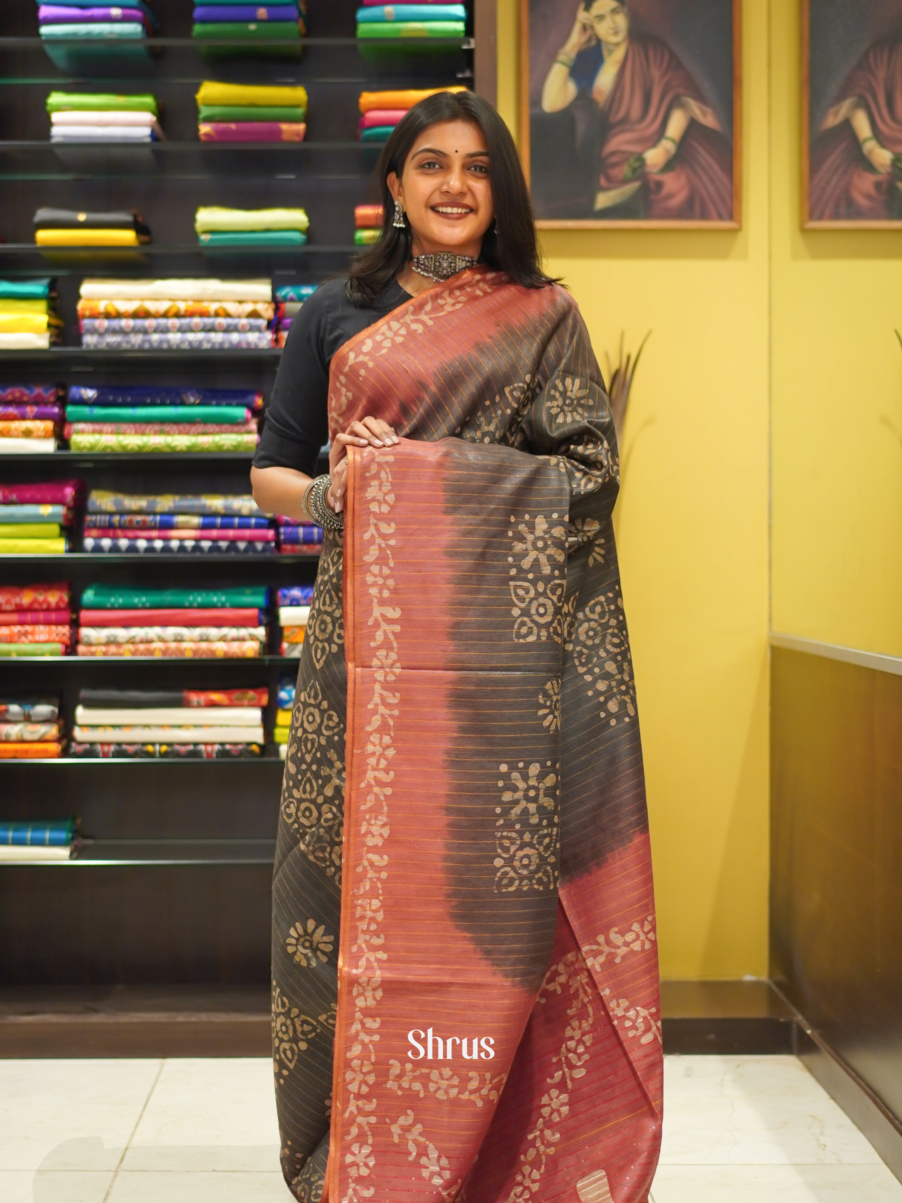 Elephant Grey & Red - Bhatik Saree - Shop on ShrusEternity.com