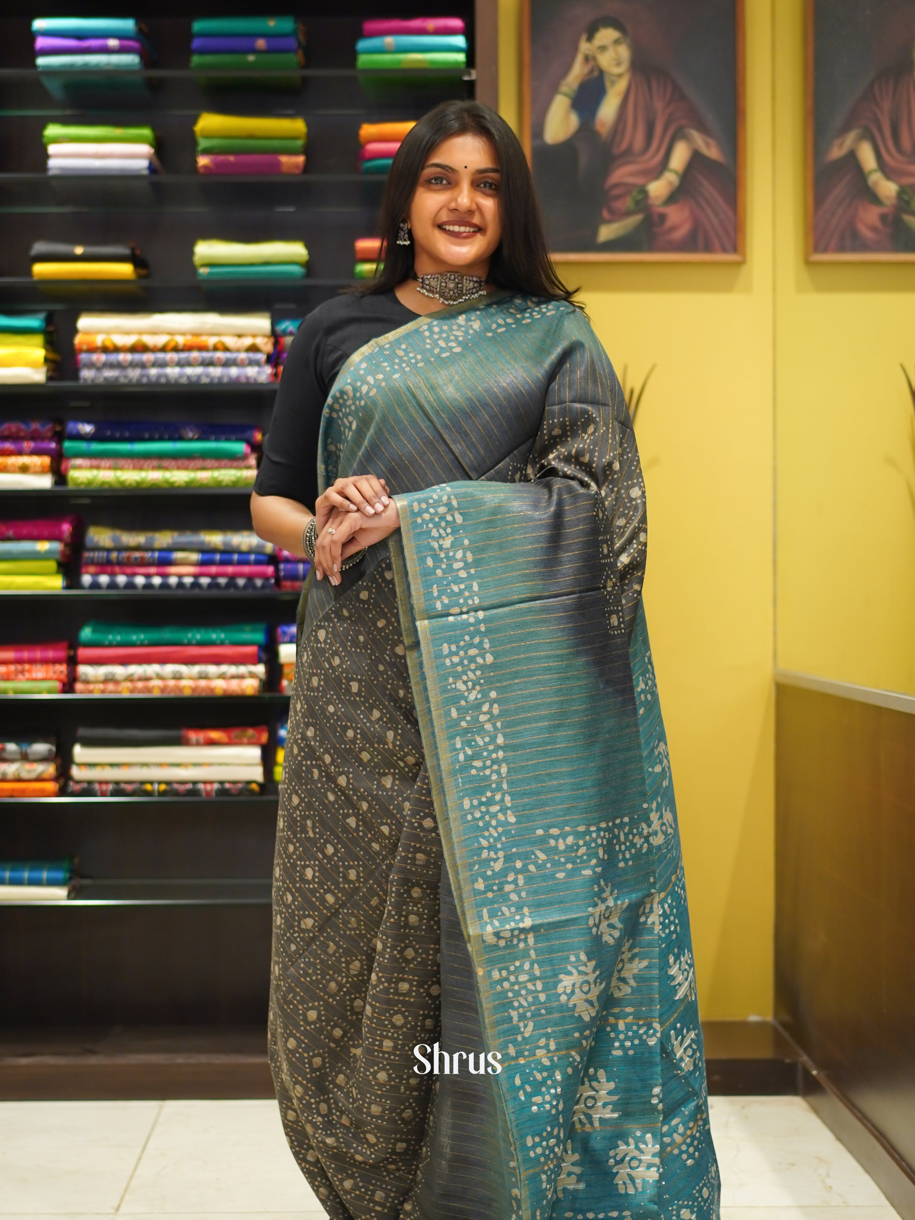 Grey & Blue - Bhatik Saree - Shop on ShrusEternity.com