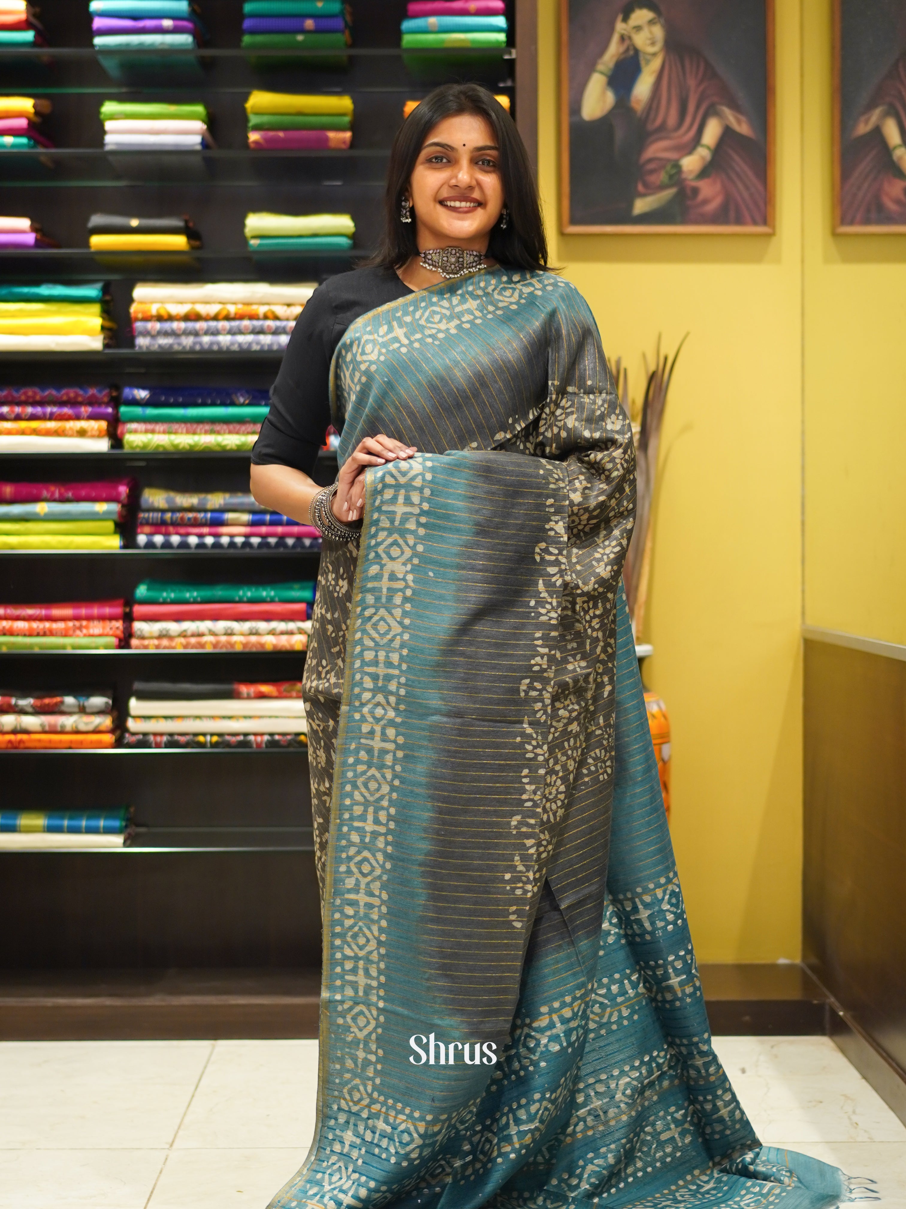 Grey & Blue  - Bhatik Saree - Shop on ShrusEternity.com