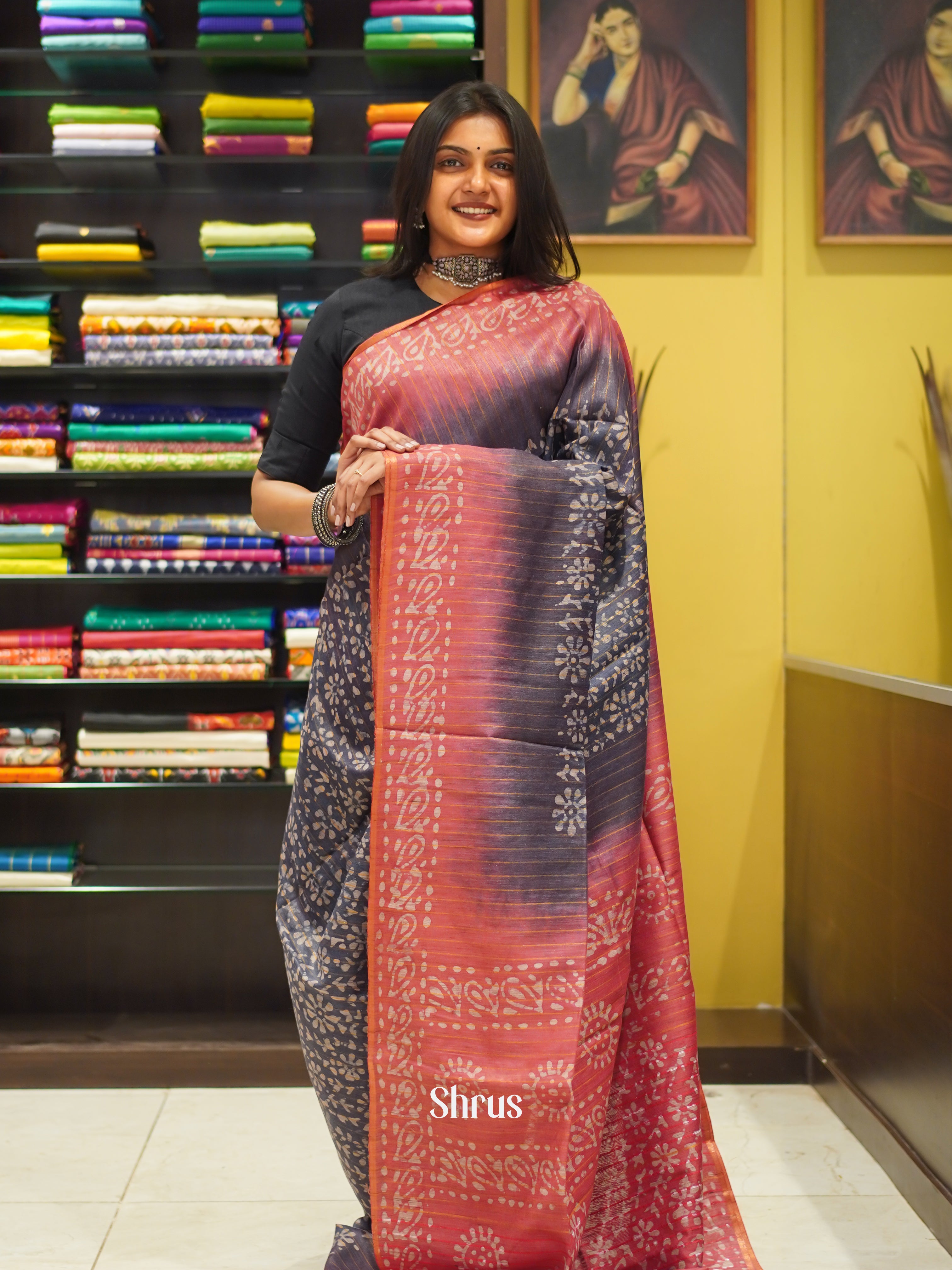 Blue & Red - Bhatik Saree - Shop on ShrusEternity.com