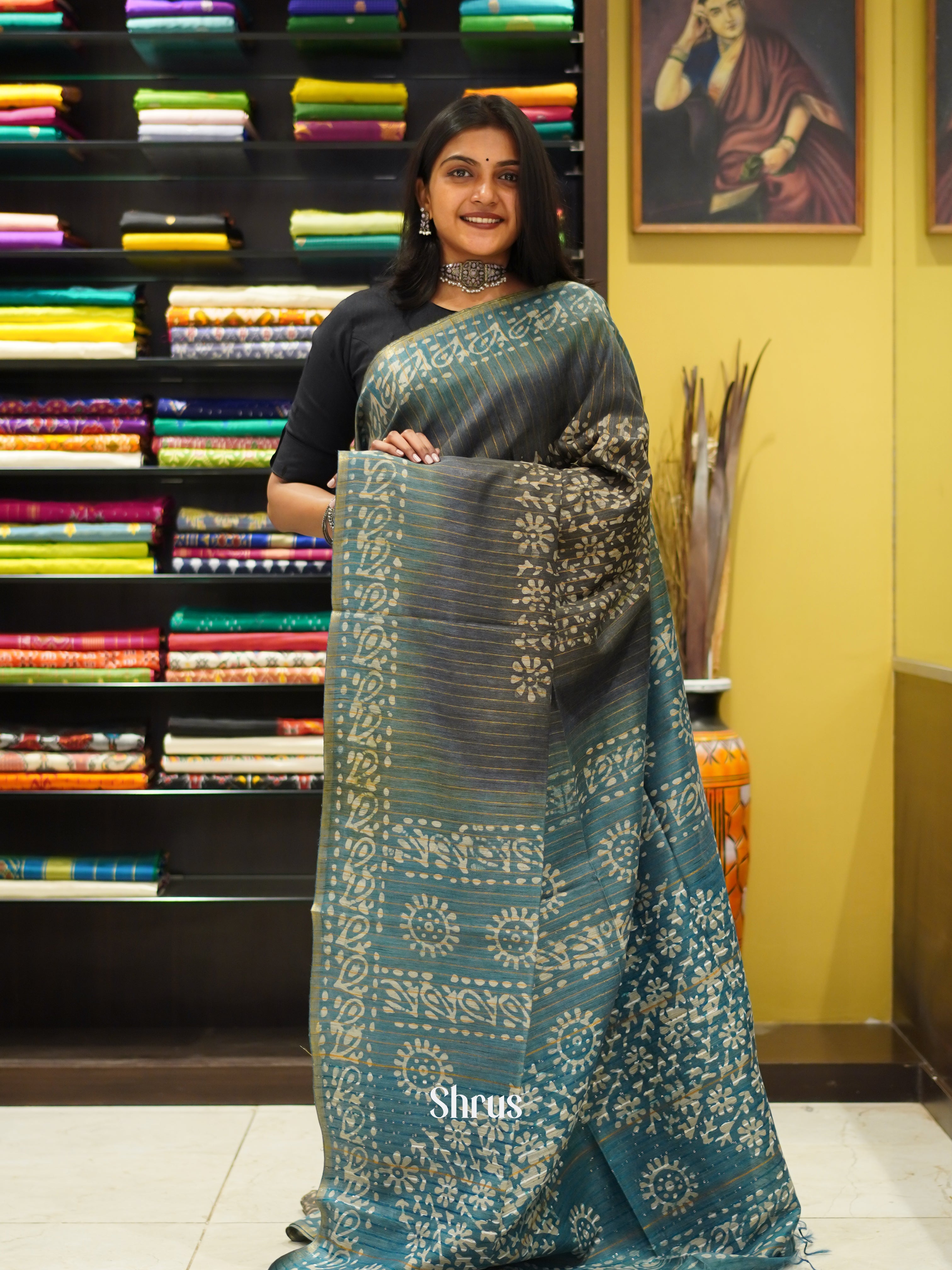 Grey & Blue - Bhatik Saree - Shop on ShrusEternity.com