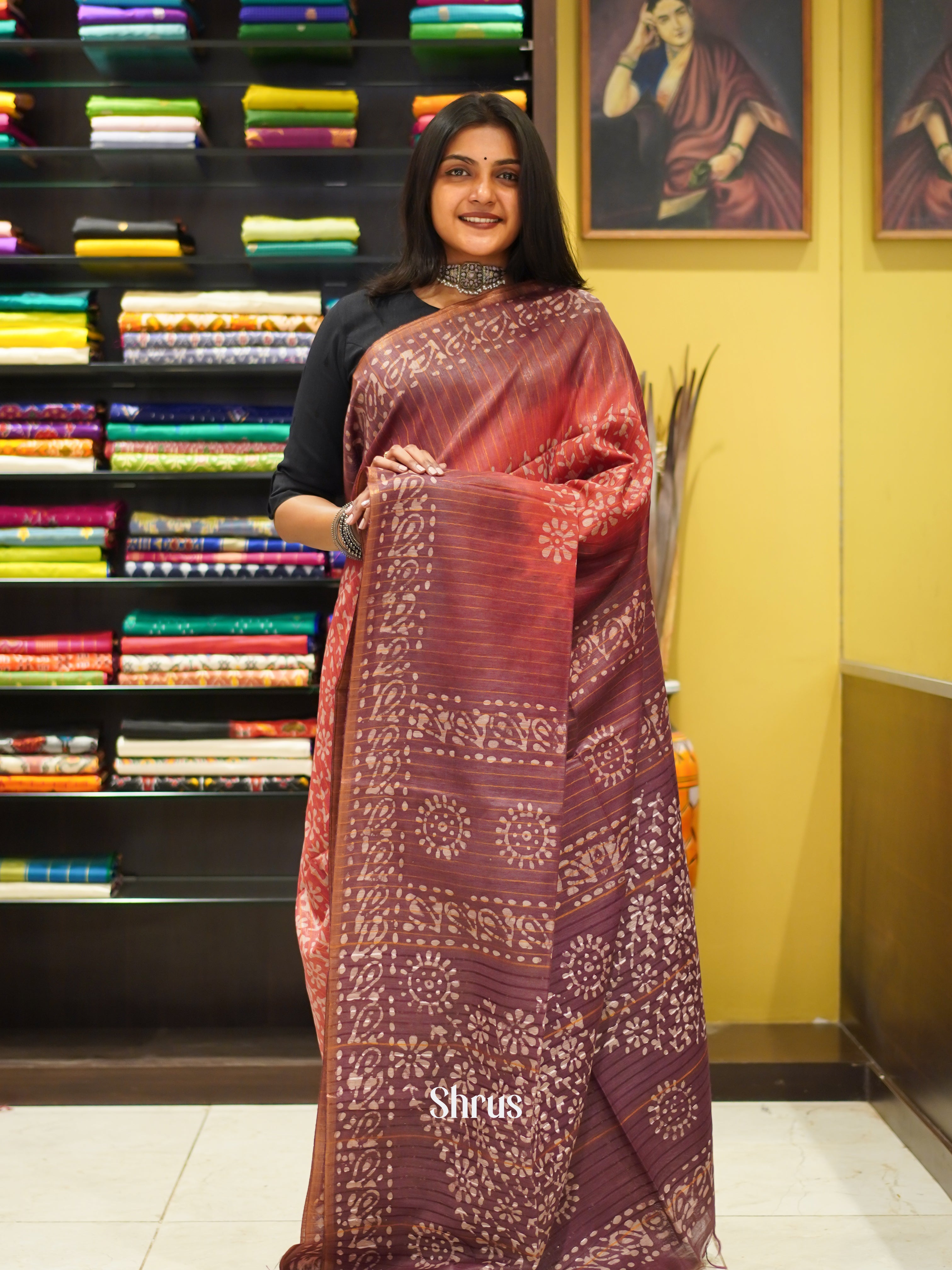 Brick Red & Onion Pink - Bhatik Saree