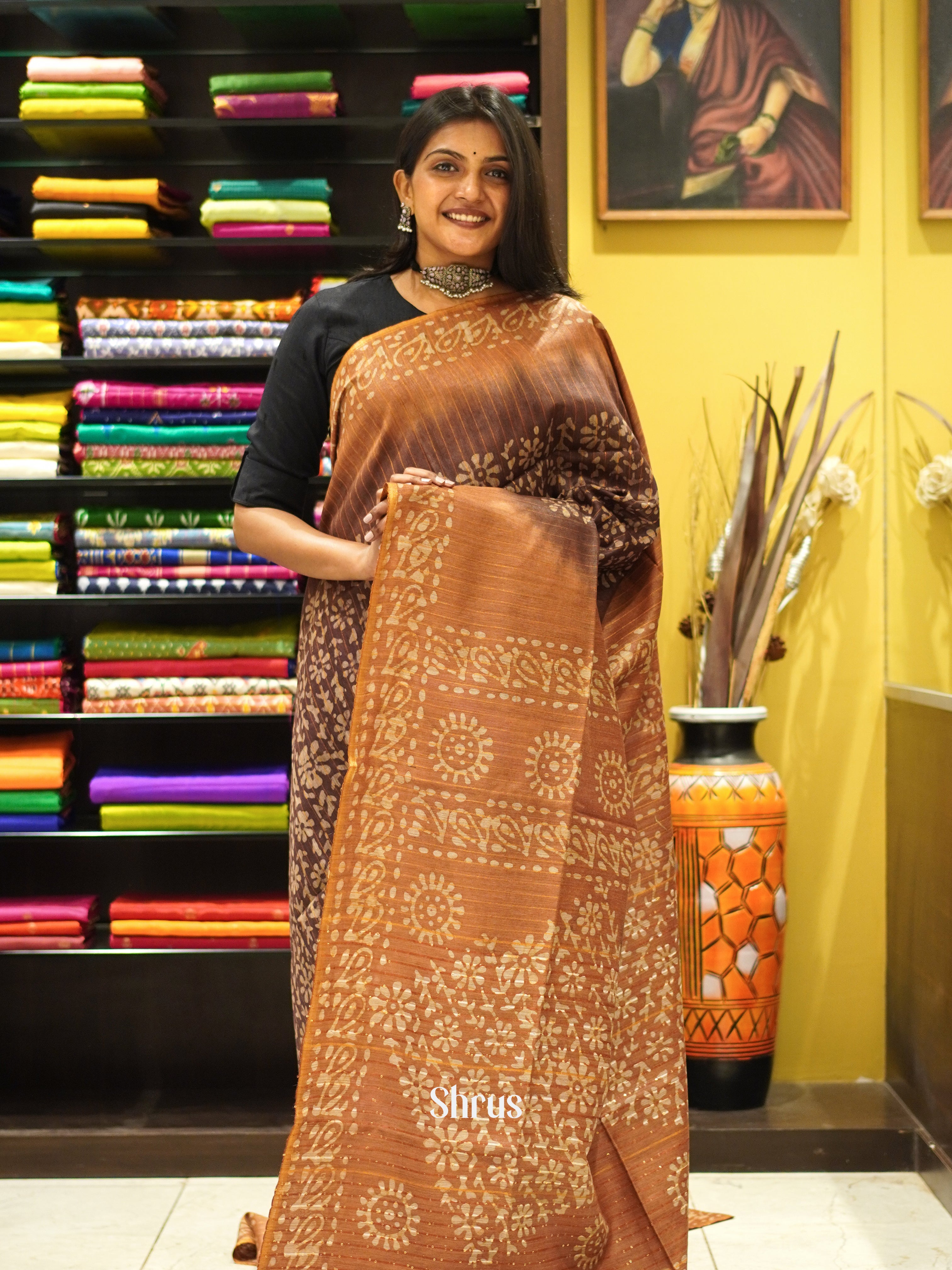 Brown & Light Brown - Bhatik Saree