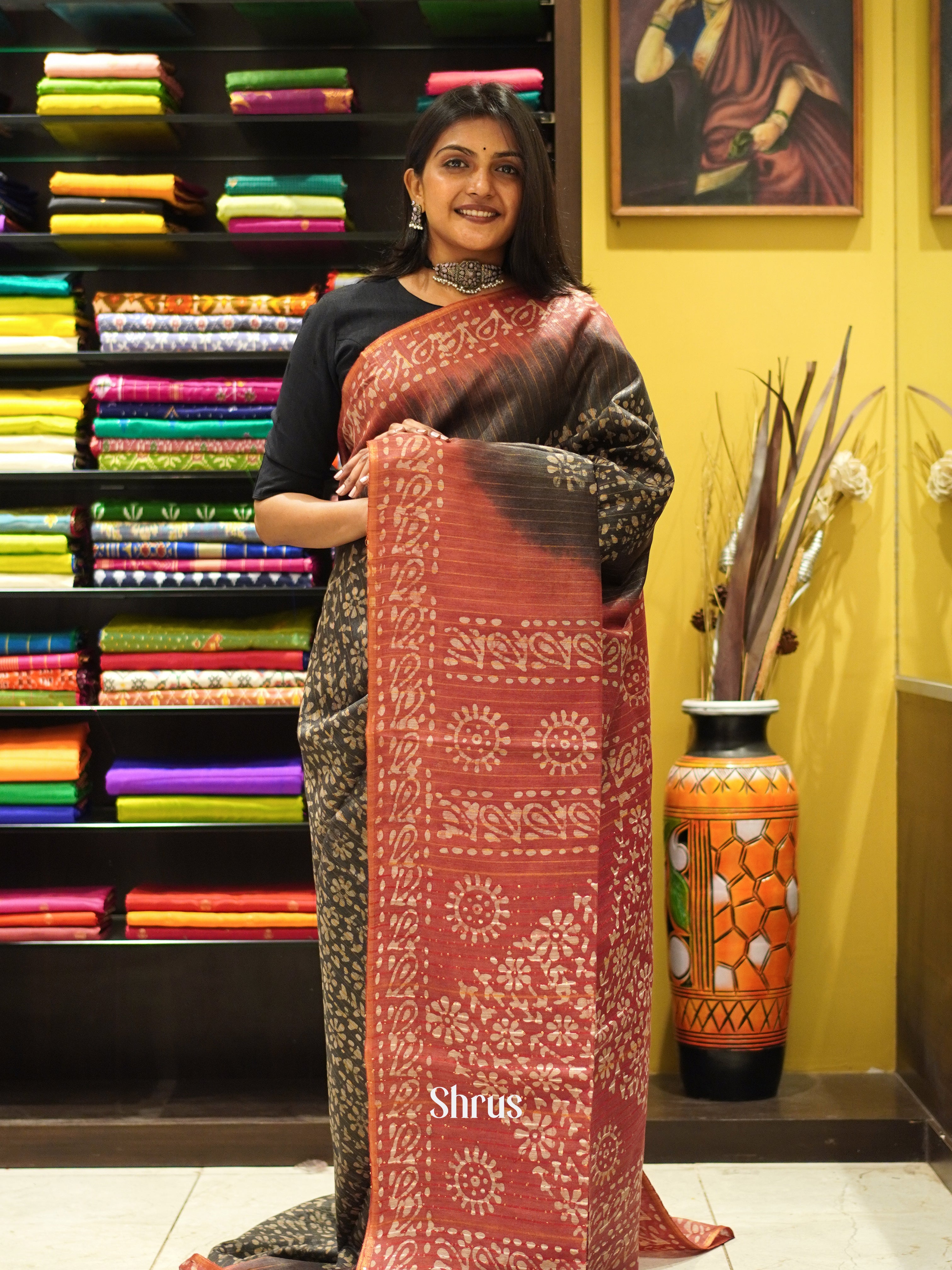 Elephant Grey & Red - Bhatik Saree - Shop on ShrusEternity.com
