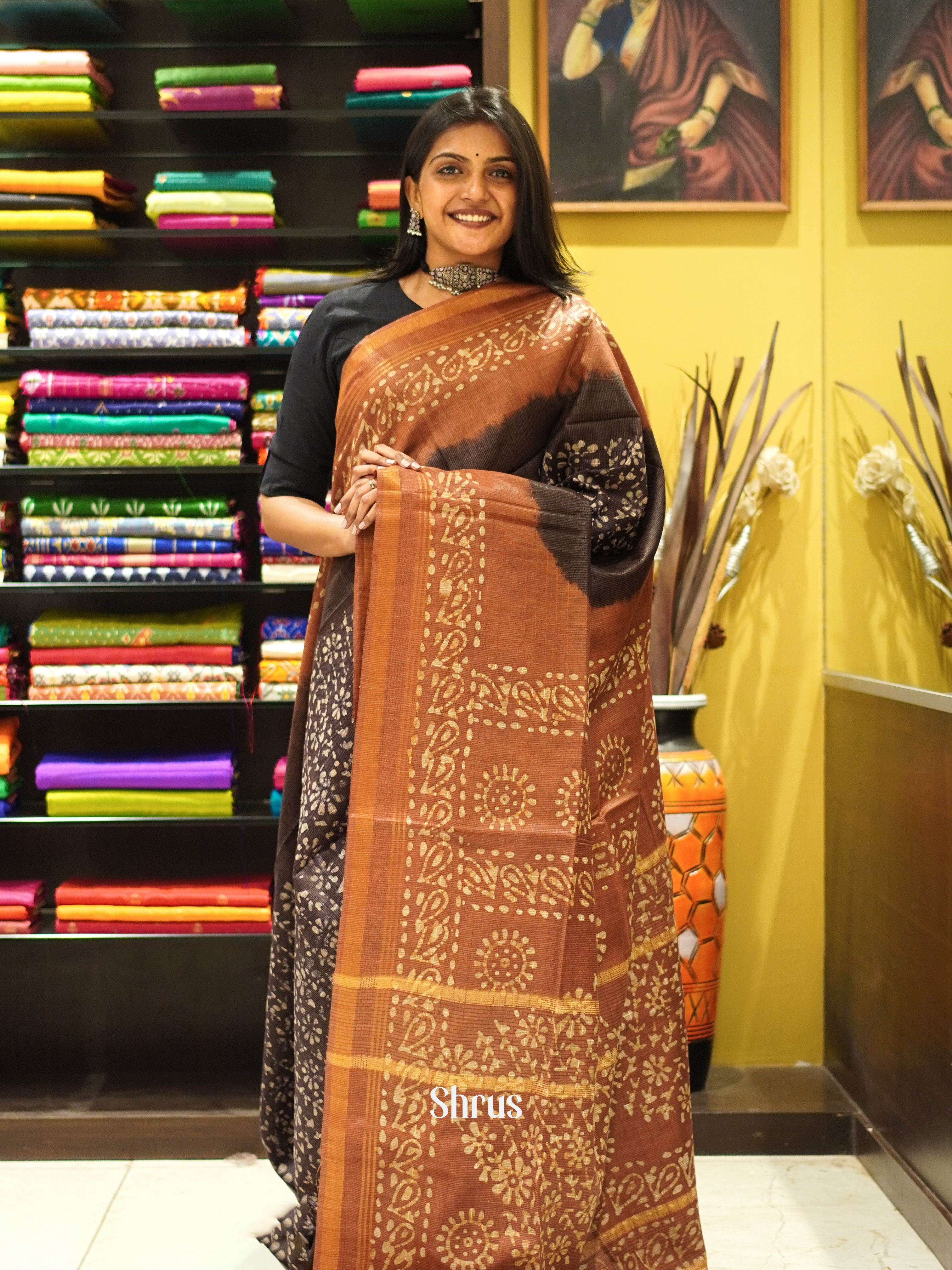 Dark Brown & Brown - Bhatik Saree