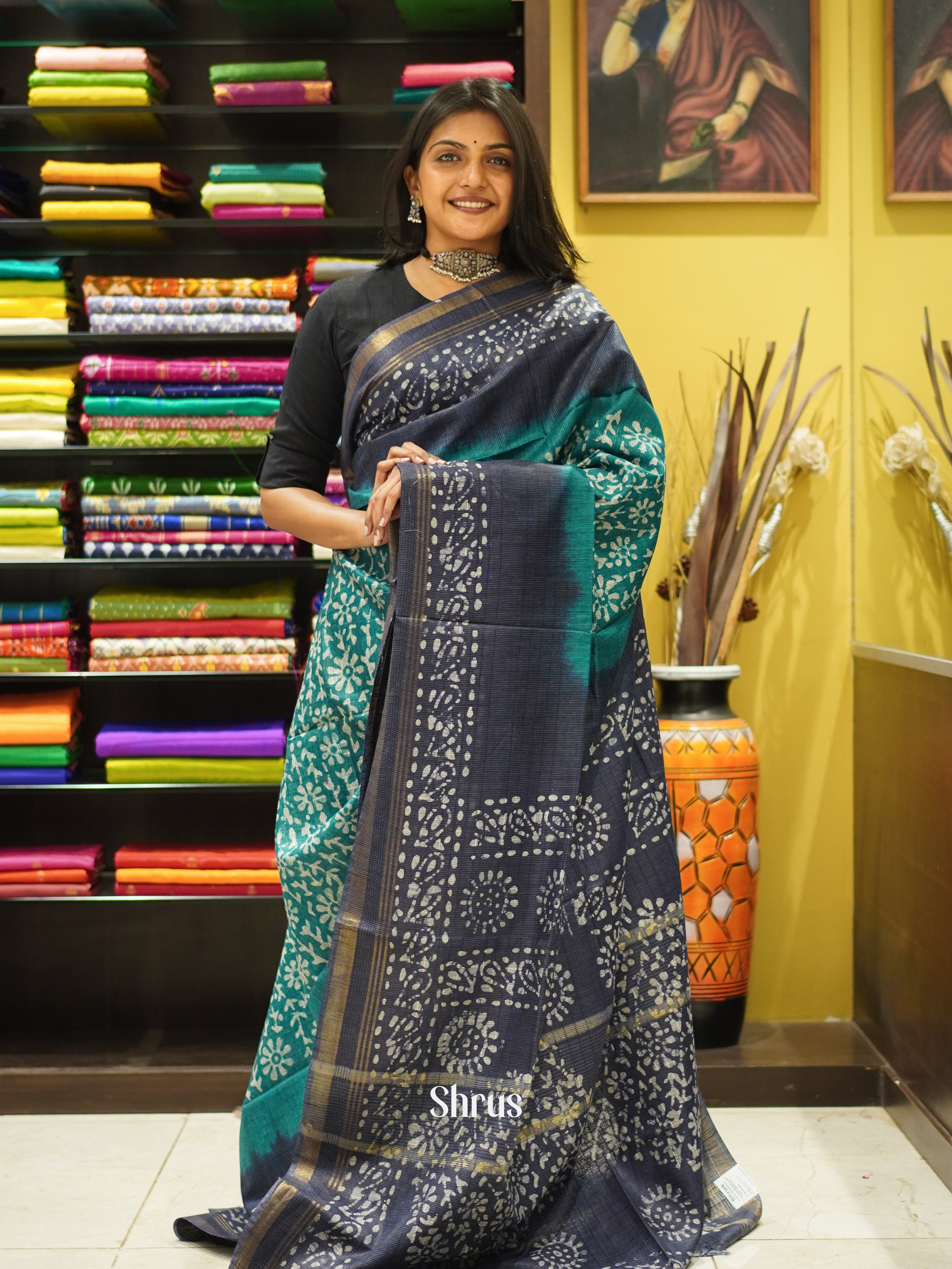 Teal & Blue - Bhatik Saree - Shop on ShrusEternity.com