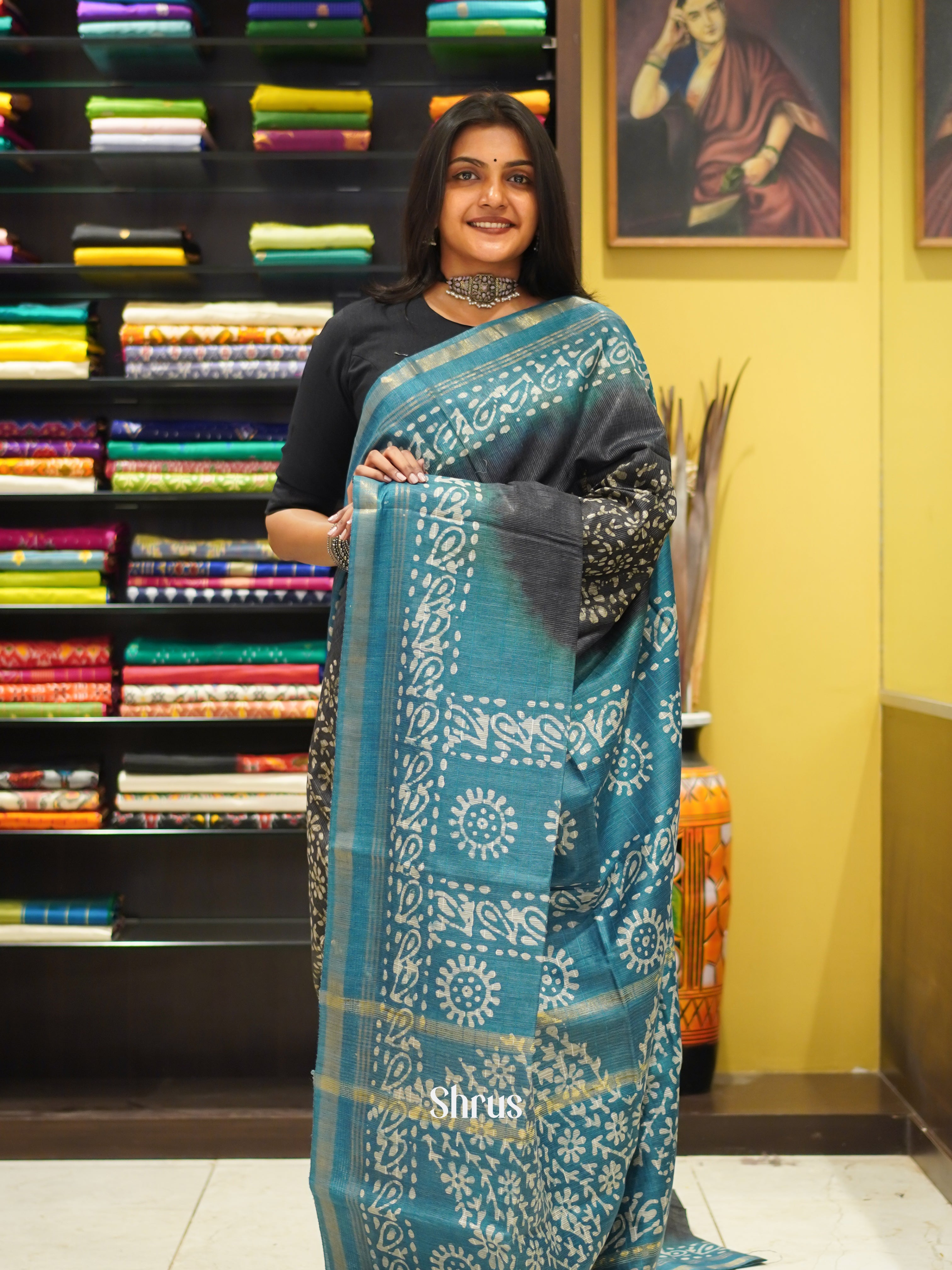 Elephant Grey & Blue - Bhatik Saree - Shop on ShrusEternity.com