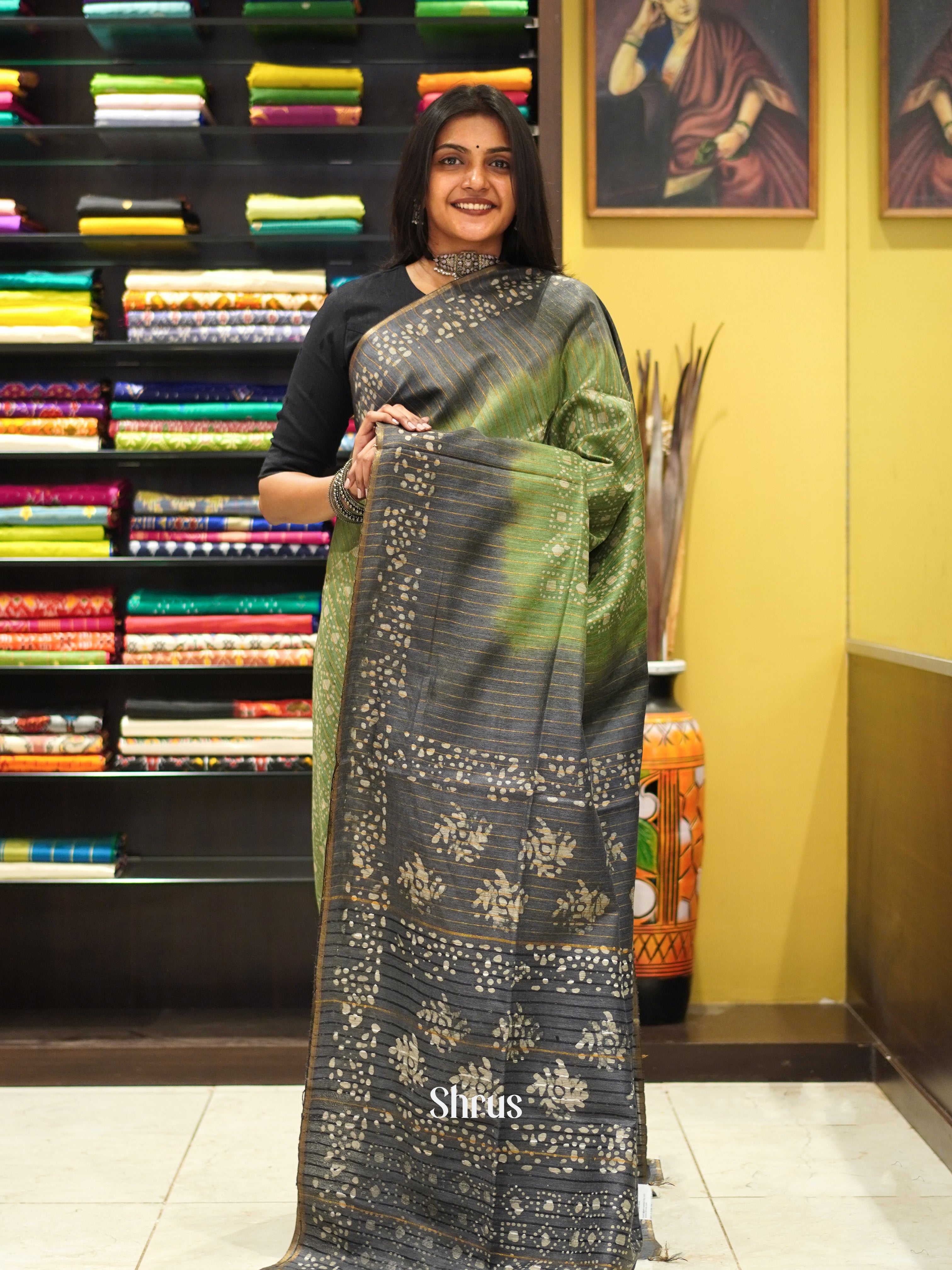 Green & Grey - Bhatik Saree - Shop on ShrusEternity.com