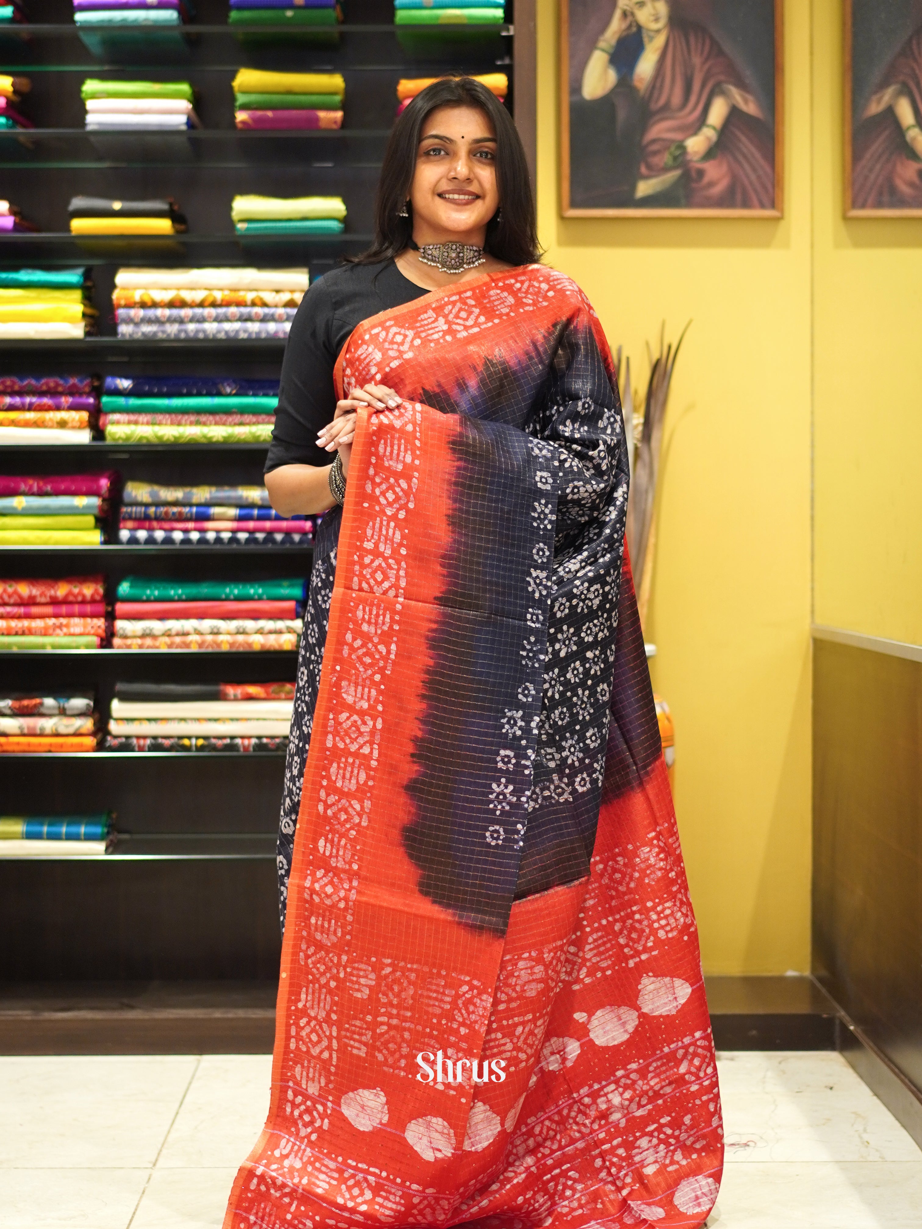 Blue & Red - Bhatik Saree - Shop on ShrusEternity.com