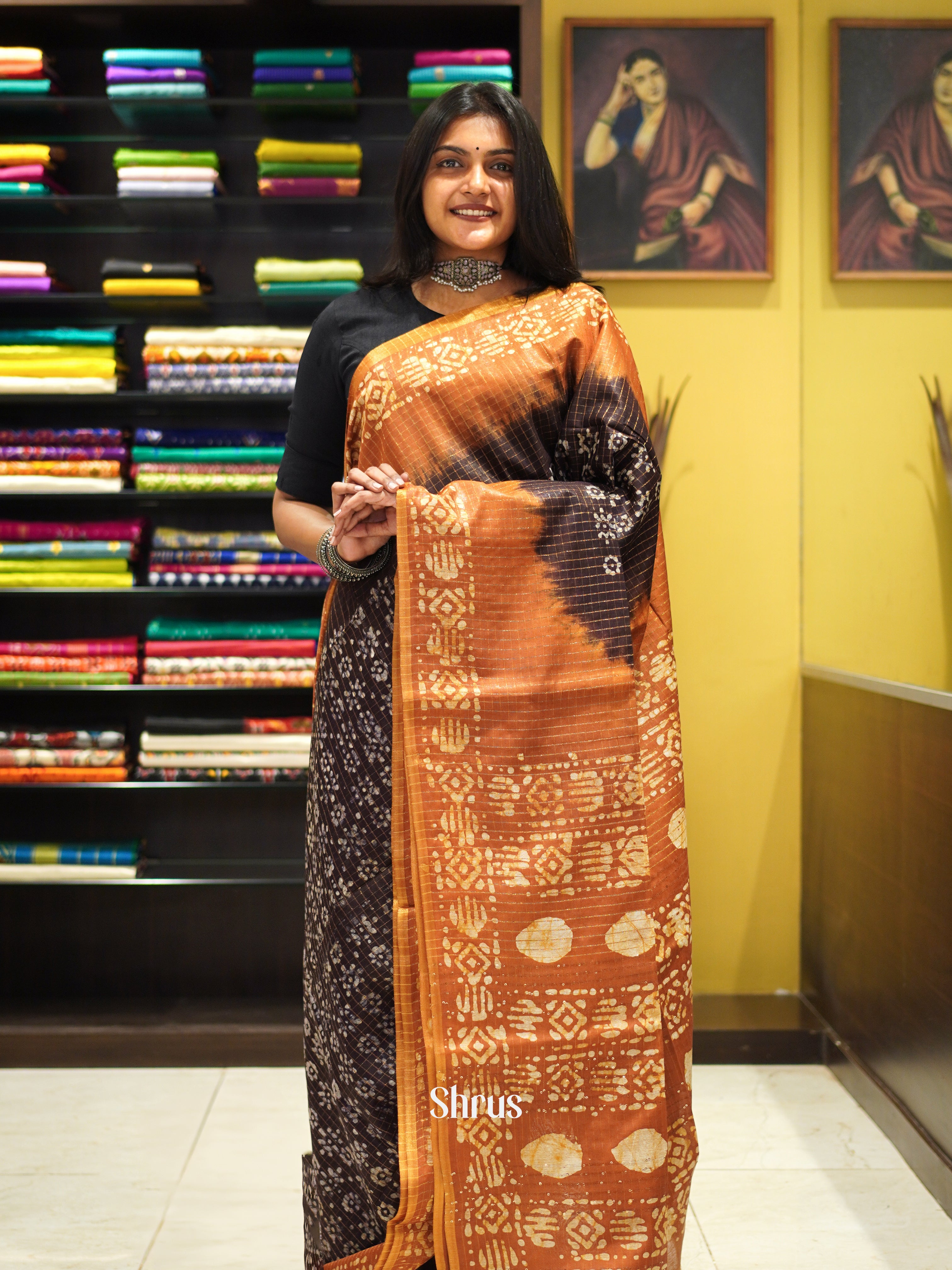 Brown & Light Brown- Bhatik Saree