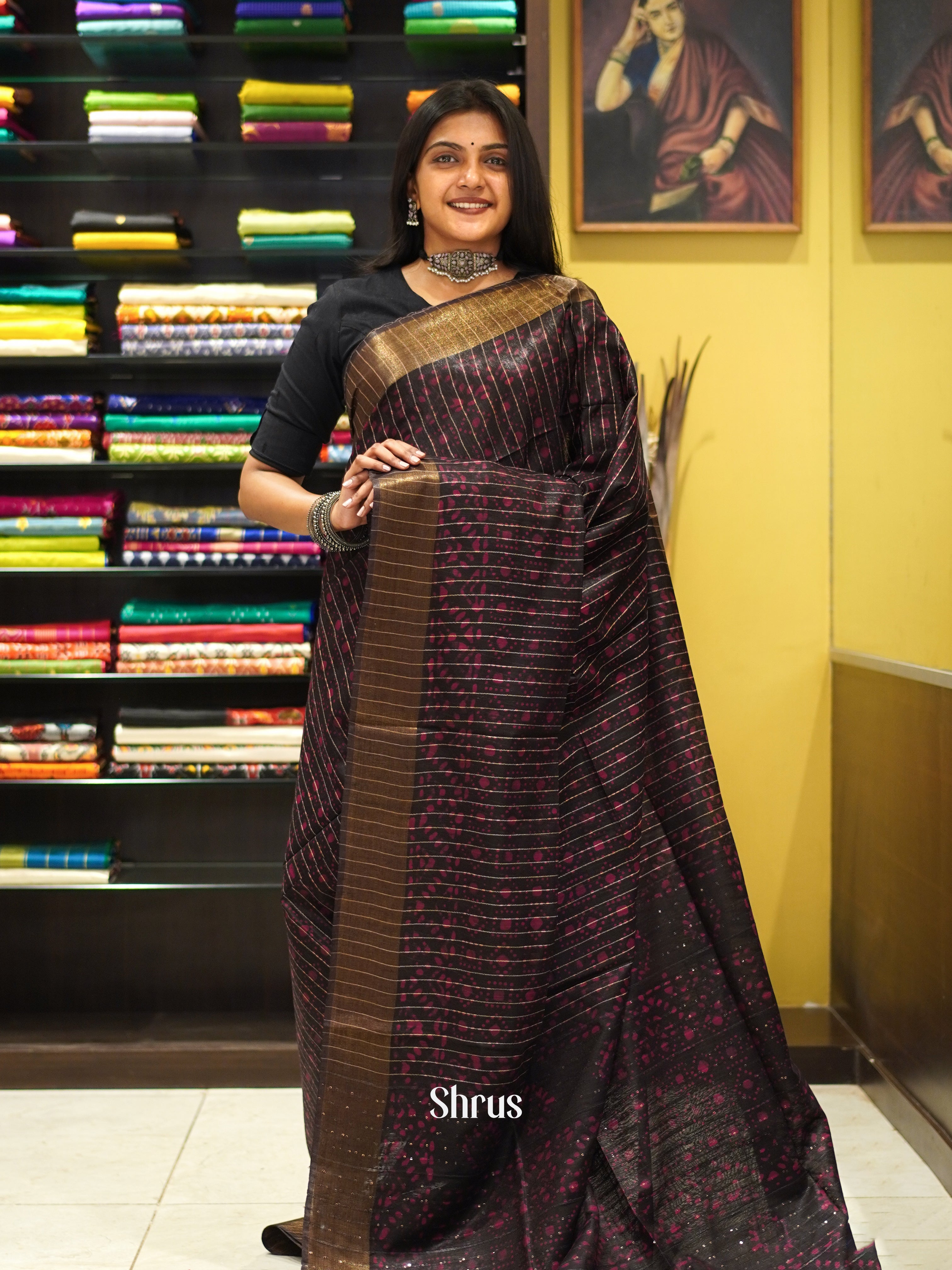 Black & Pink  - Bhatik Saree - Shop on ShrusEternity.com